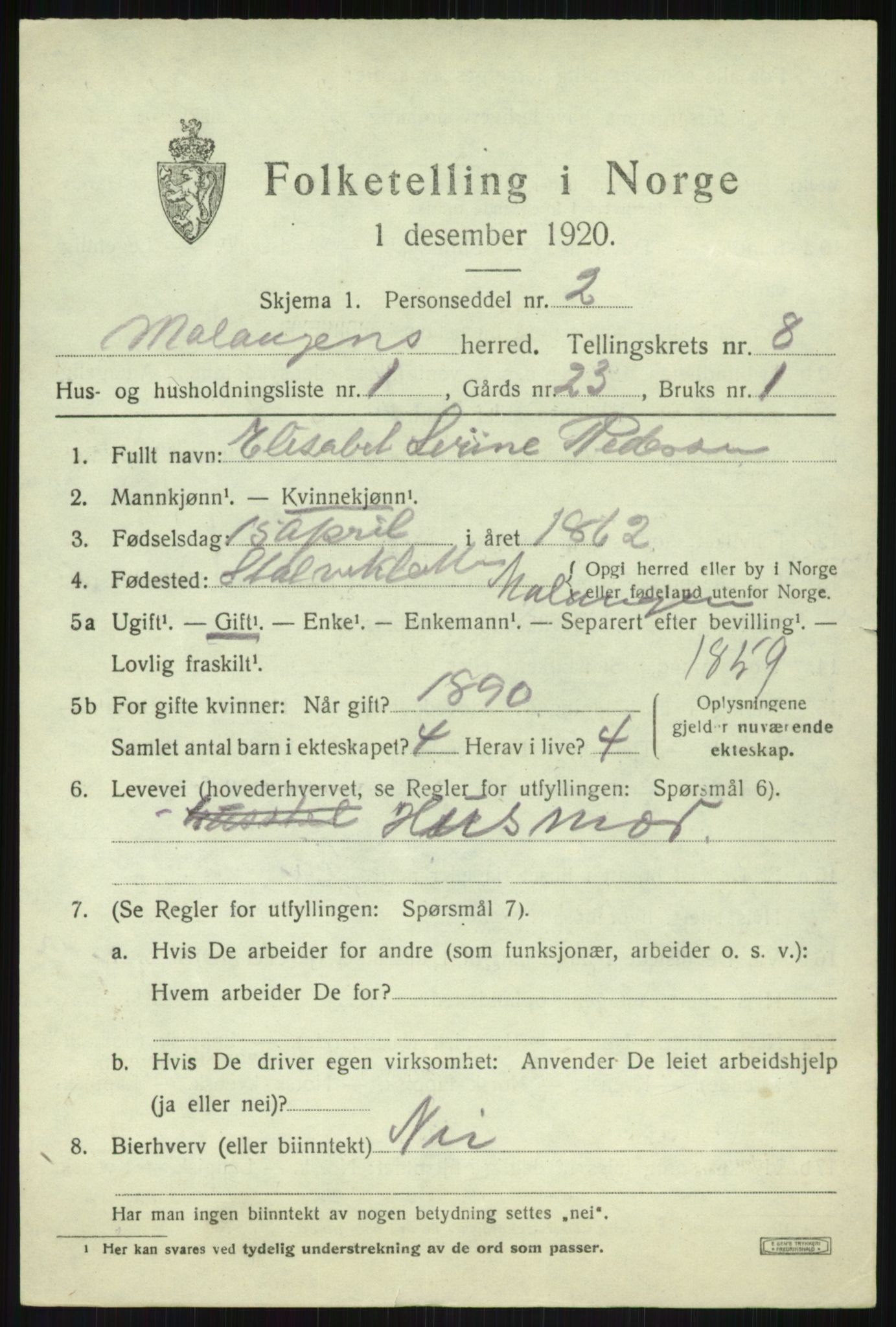 SATØ, 1920 census for Malangen, 1920, p. 3127