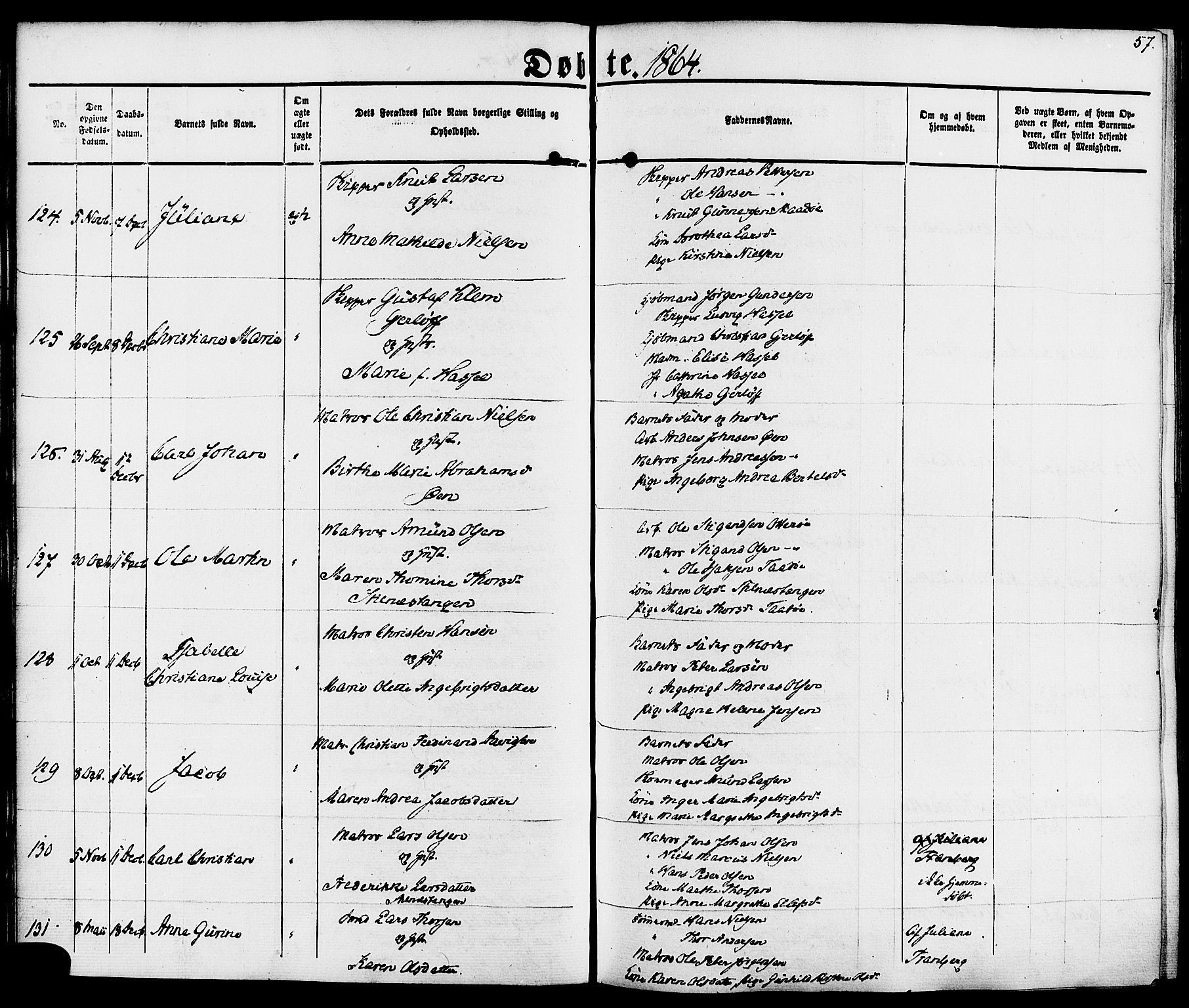 Kragerø kirkebøker, SAKO/A-278/F/Fa/L0007: Parish register (official) no. 7, 1861-1875, p. 57