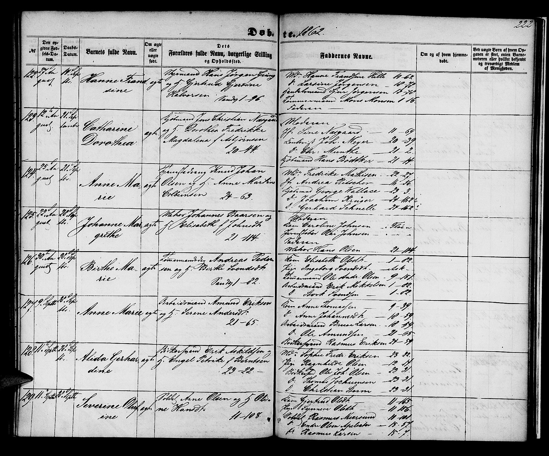 Korskirken sokneprestembete, AV/SAB-A-76101/H/Hab: Parish register (copy) no. B 4, 1858-1863, p. 222