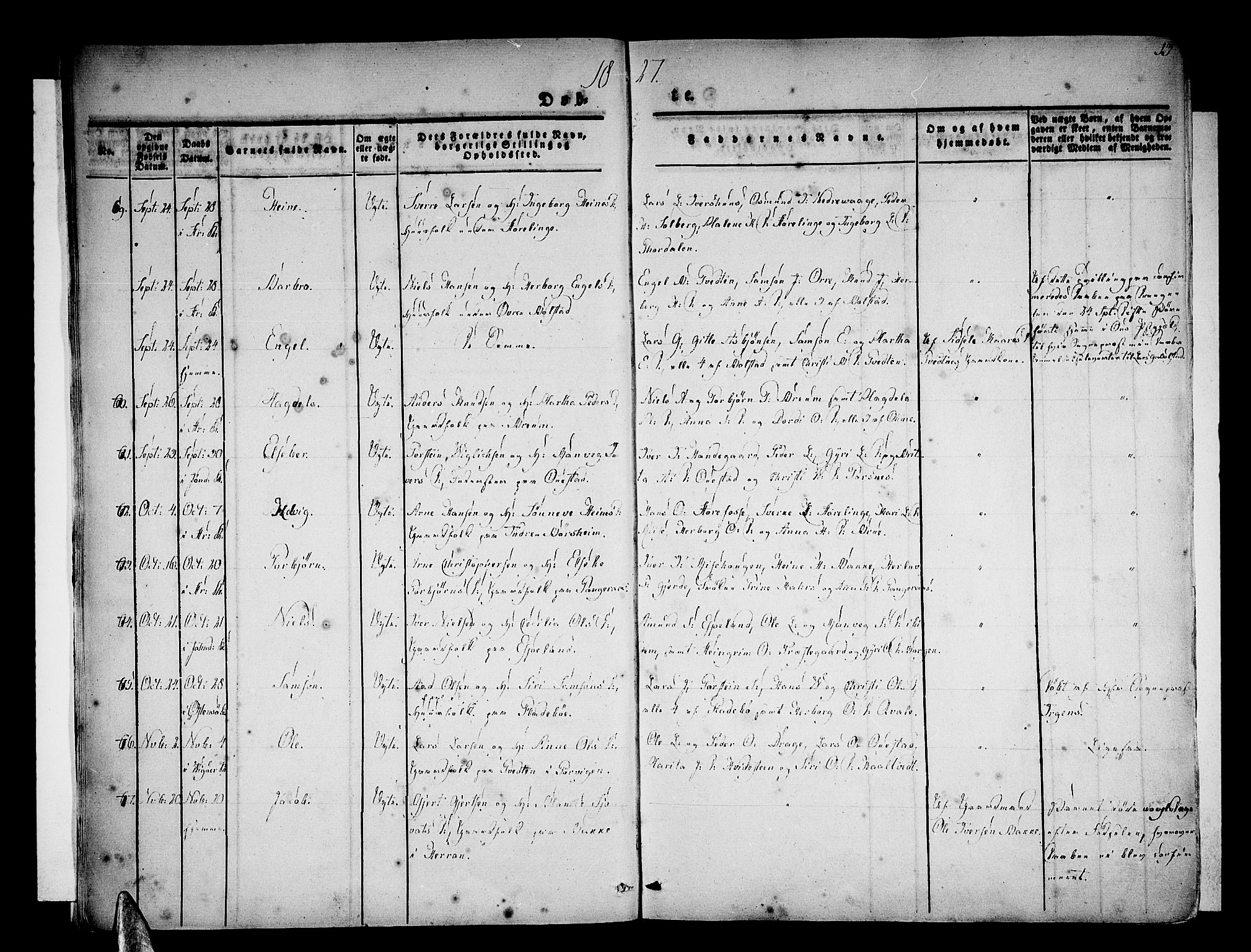 Strandebarm sokneprestembete, SAB/A-78401/H/Haa: Parish register (official) no. A 6, 1826-1843, p. 13