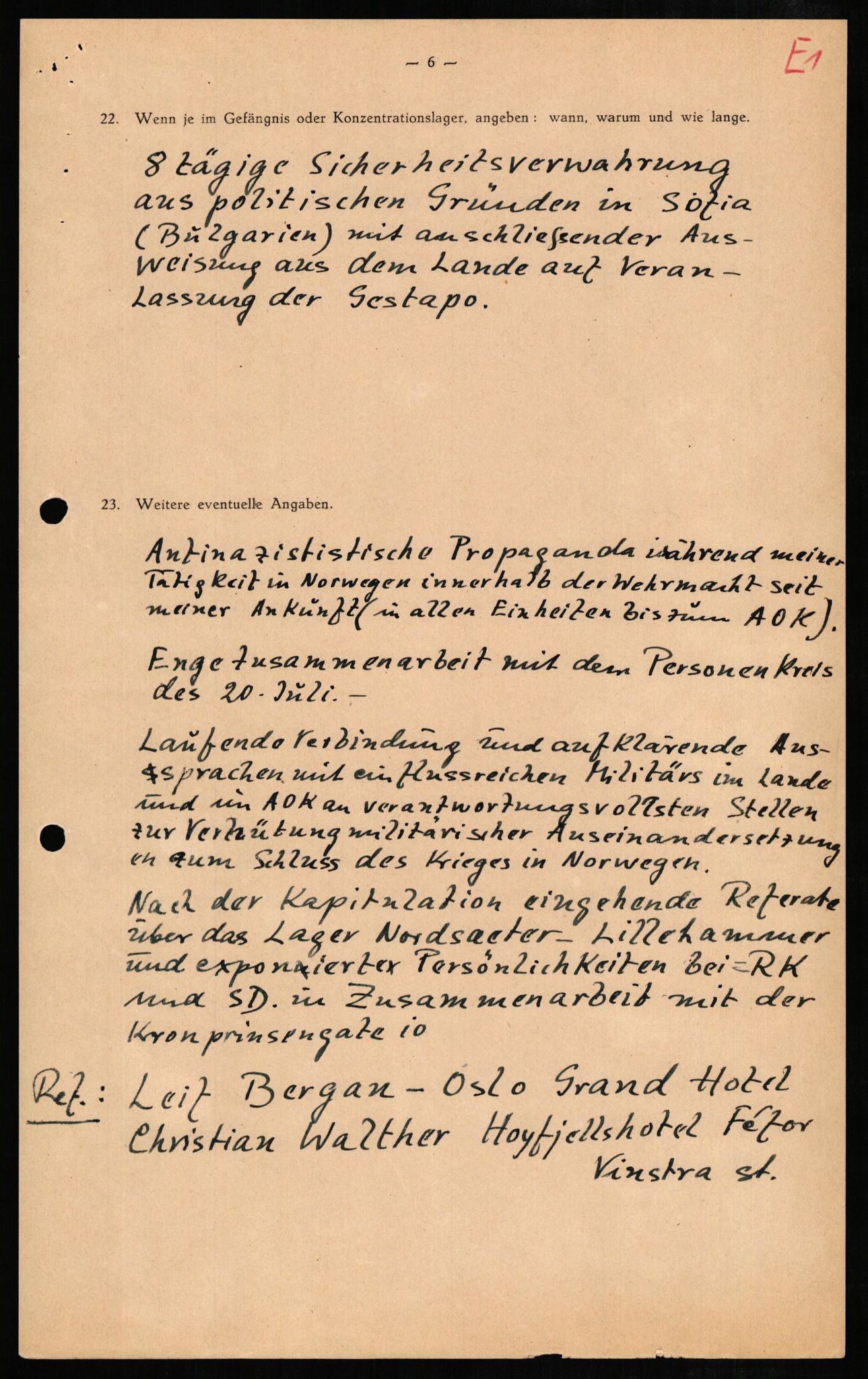 Forsvaret, Forsvarets overkommando II, AV/RA-RAFA-3915/D/Db/L0007: CI Questionaires. Tyske okkupasjonsstyrker i Norge. Tyskere., 1945-1946, p. 152