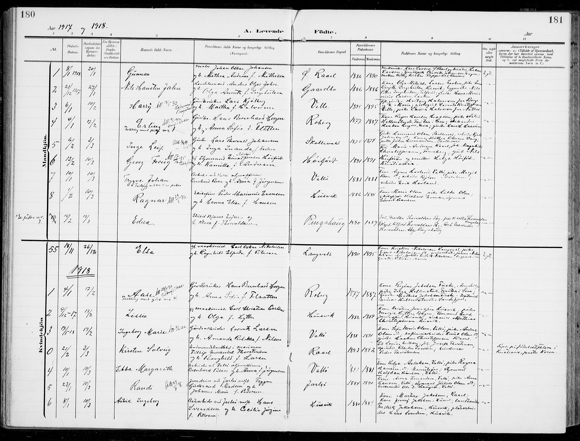 Sem kirkebøker, AV/SAKO-A-5/F/Fb/L0006: Parish register (official) no. II 6, 1905-1918, p. 180-181