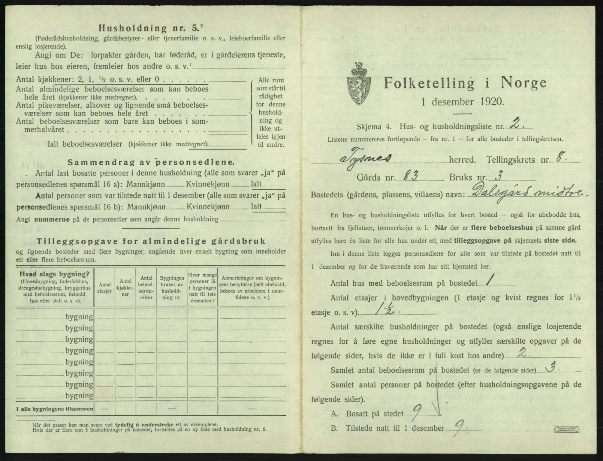 SAB, 1920 census for Tysnes, 1920, p. 673