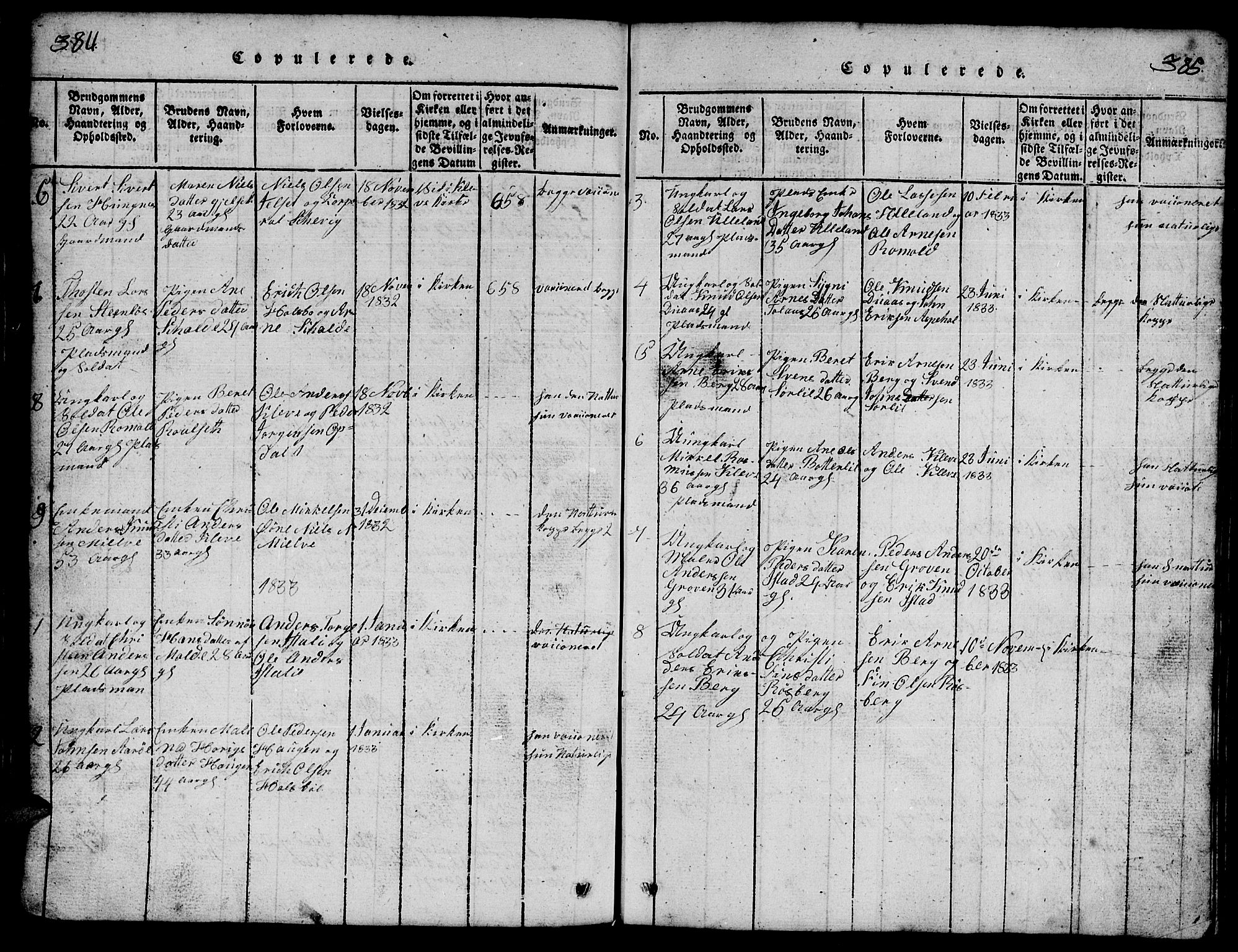 Ministerialprotokoller, klokkerbøker og fødselsregistre - Møre og Romsdal, SAT/A-1454/557/L0683: Parish register (copy) no. 557C01, 1818-1862, p. 384-385