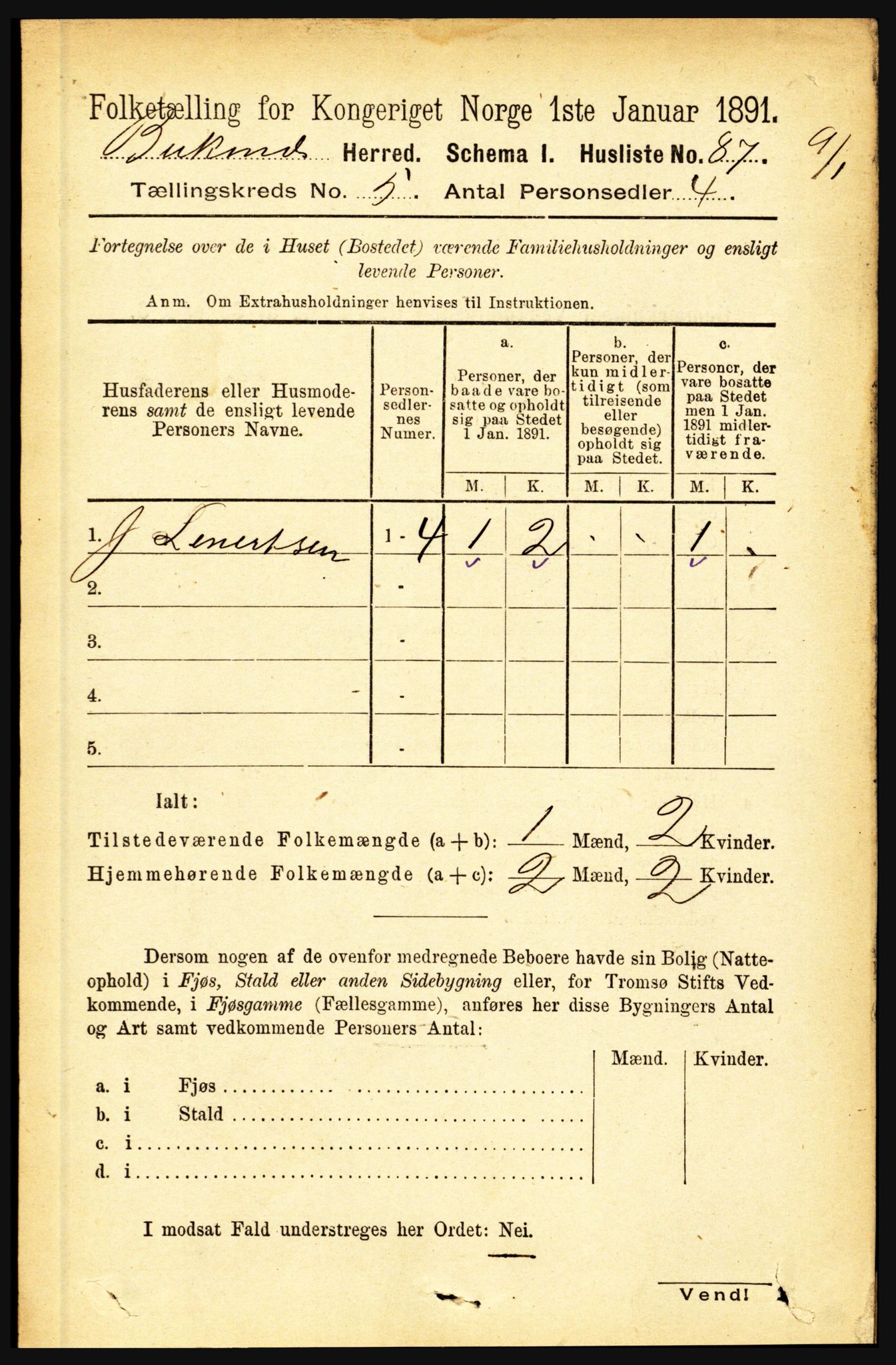 RA, 1891 census for 1860 Buksnes, 1891, p. 3866