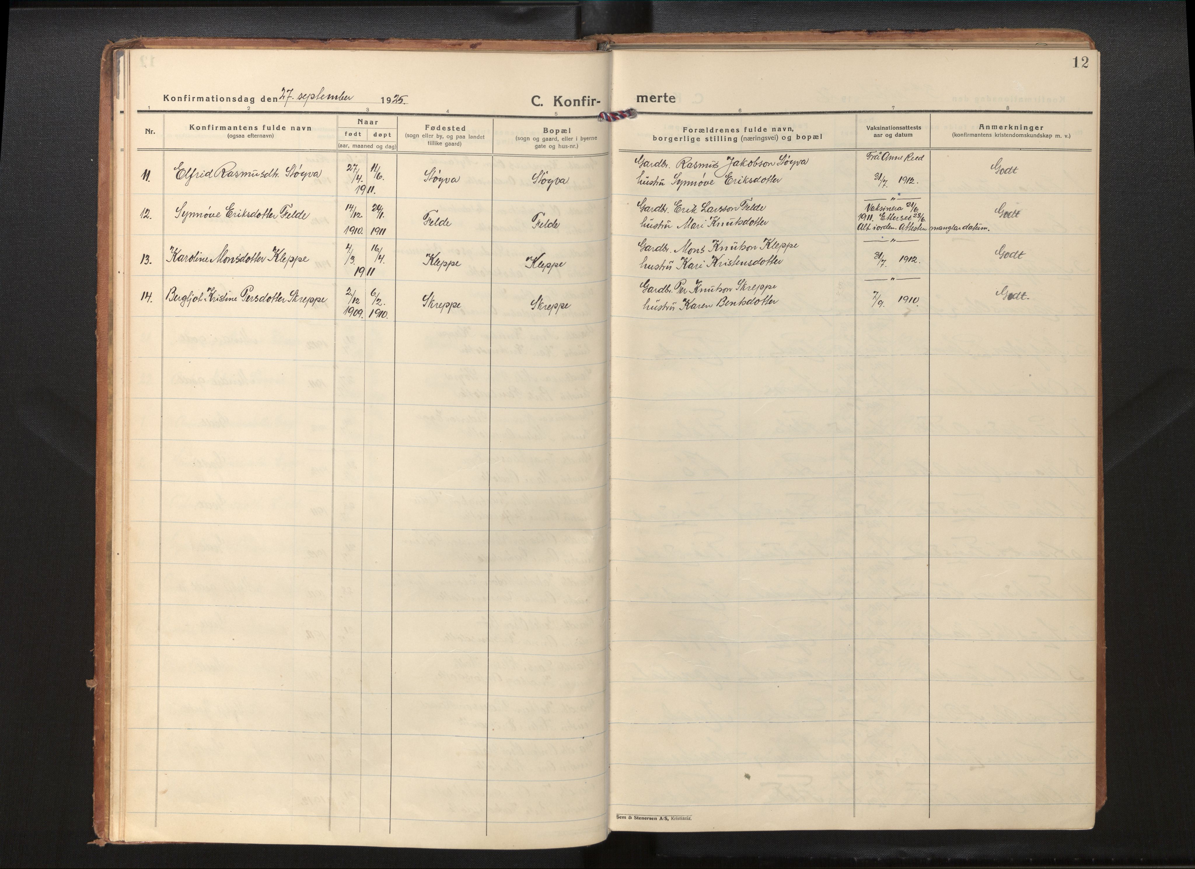 Gloppen sokneprestembete, SAB/A-80101/H/Hac/L0005: Curate's parish register no. A 5, 1923-1941, p. 11b-12a