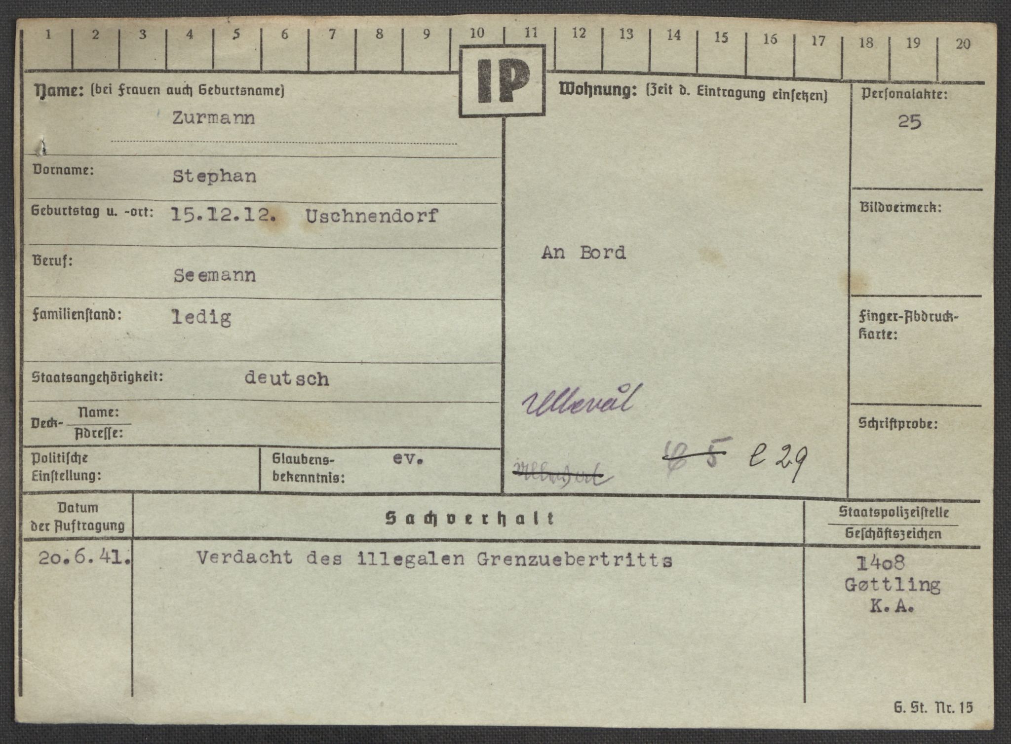 Befehlshaber der Sicherheitspolizei und des SD, RA/RAFA-5969/E/Ea/Eaa/L0010: Register over norske fanger i Møllergata 19: Sø-Å, 1940-1945, p. 1198