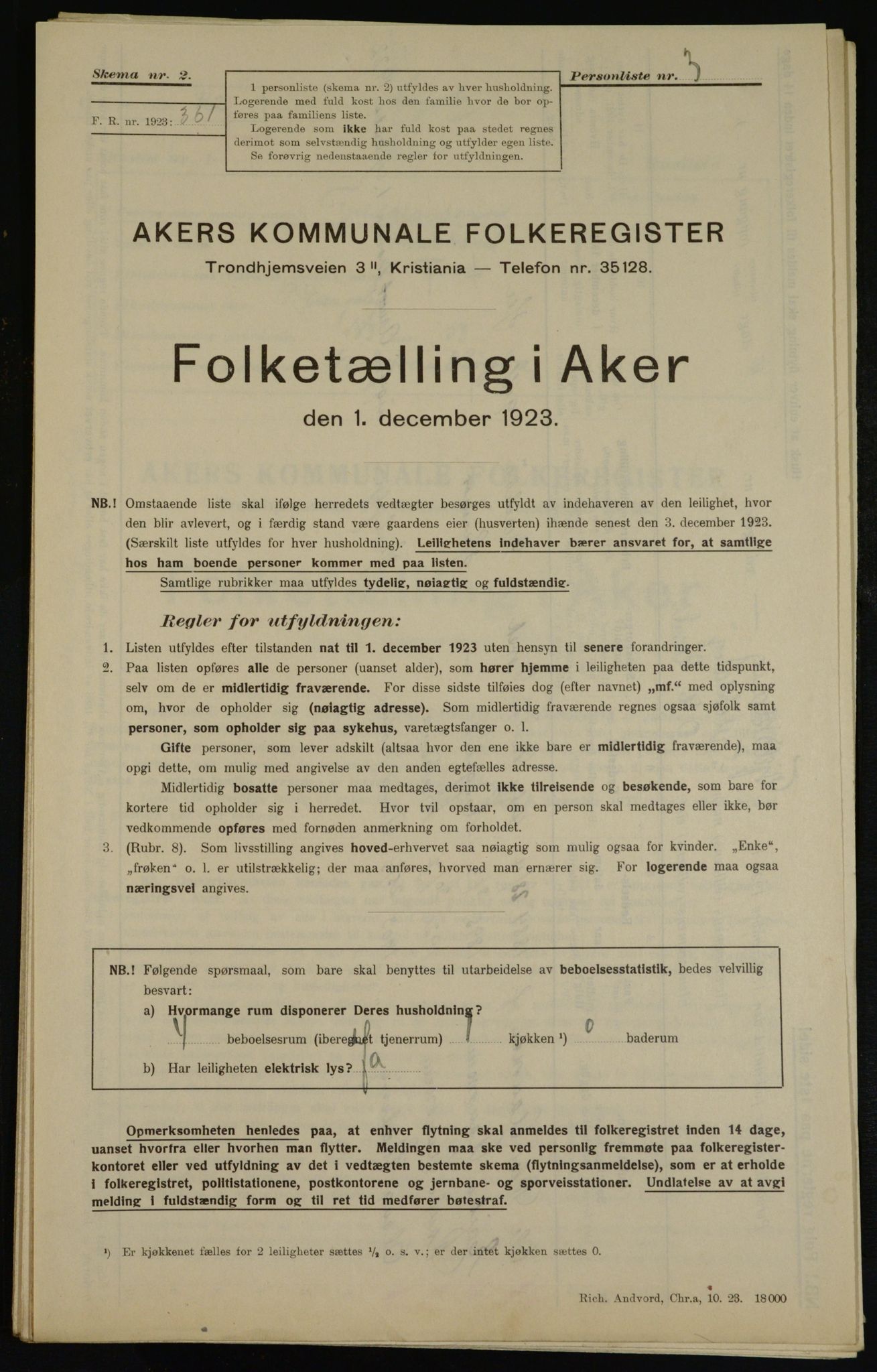 , Municipal Census 1923 for Aker, 1923, p. 38803