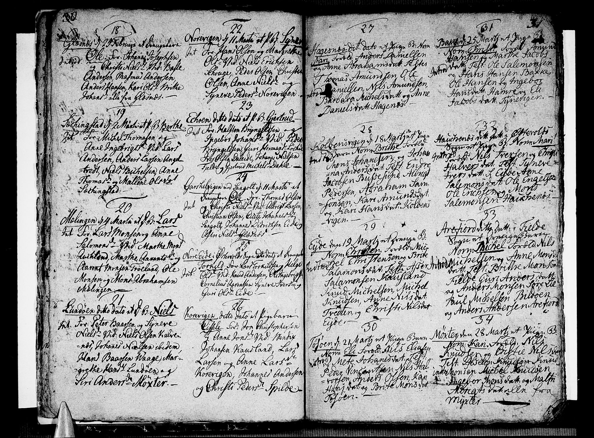 Sund sokneprestembete, AV/SAB-A-99930: Parish register (official) no. A 6, 1787-1798, p. 30-31