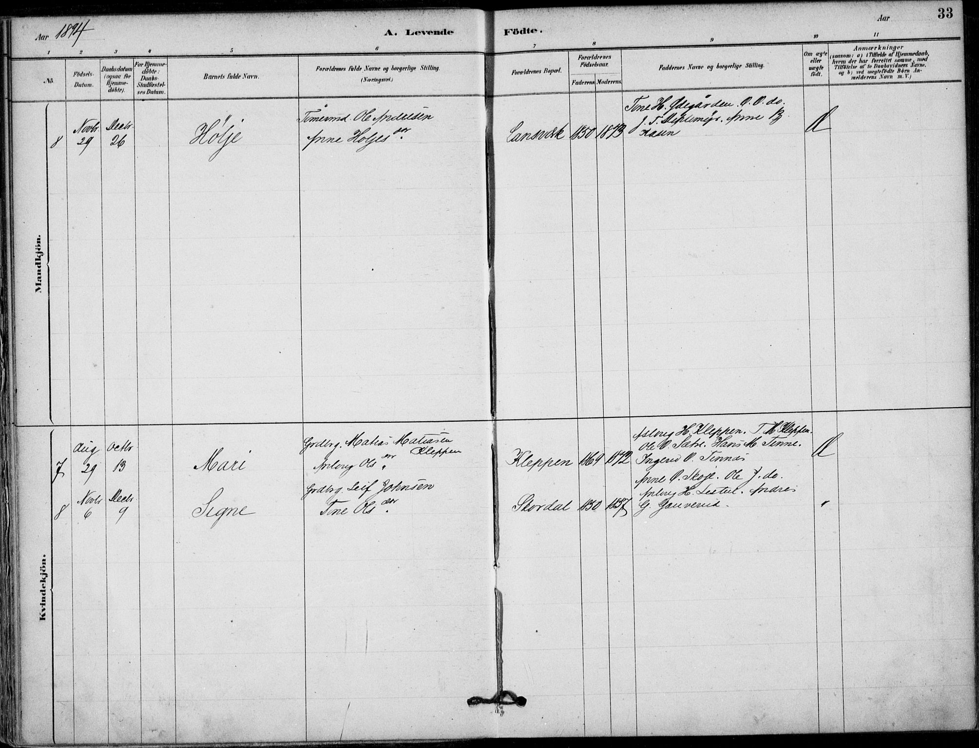Hjartdal kirkebøker, AV/SAKO-A-270/F/Fb/L0002: Parish register (official) no. II 2, 1880-1932, p. 33