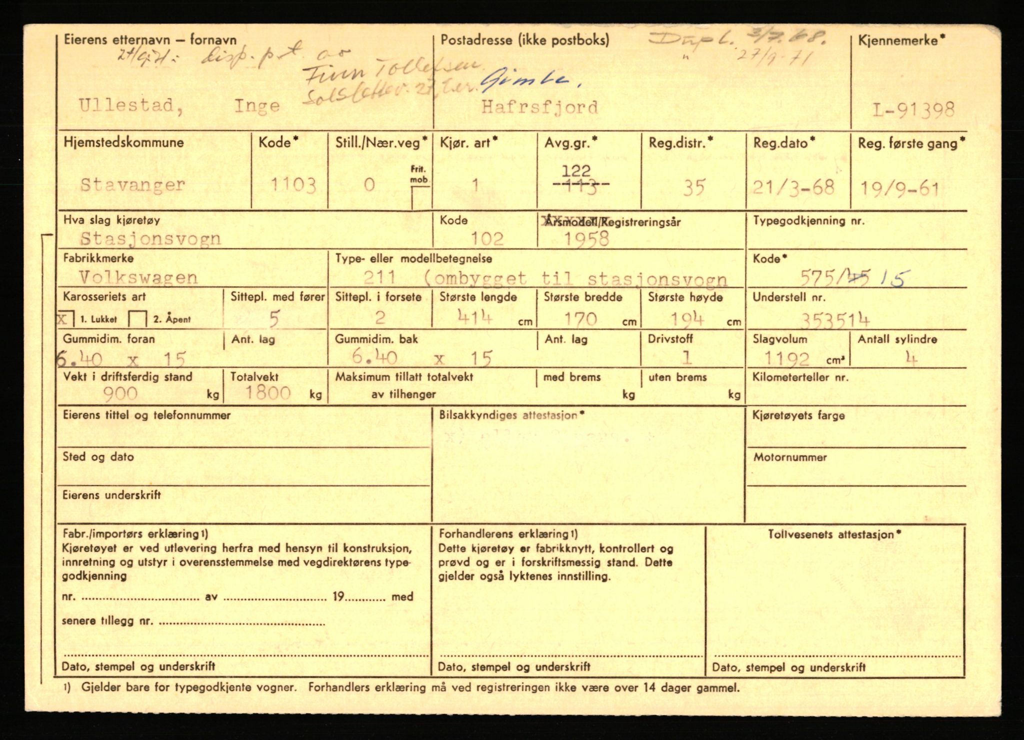 Stavanger trafikkstasjon, AV/SAST-A-101942/0/F/L0075: L-88800 - L-92499, 1930-1971, p. 1694