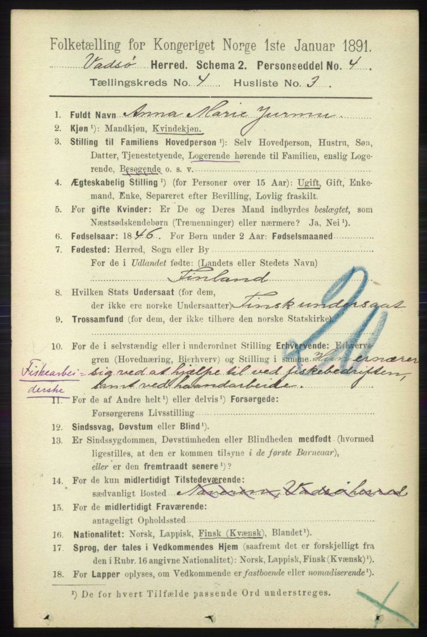 RA, 1891 census for 2029 Vadsø, 1891, p. 1220