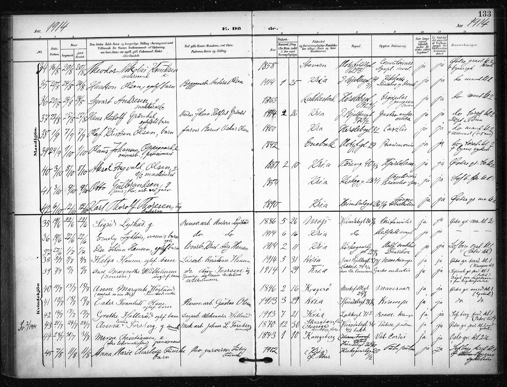 Tøyen prestekontor Kirkebøker, AV/SAO-A-10167a/F/Fa/L0002: Parish register (official) no. 2, 1907-1916, p. 133