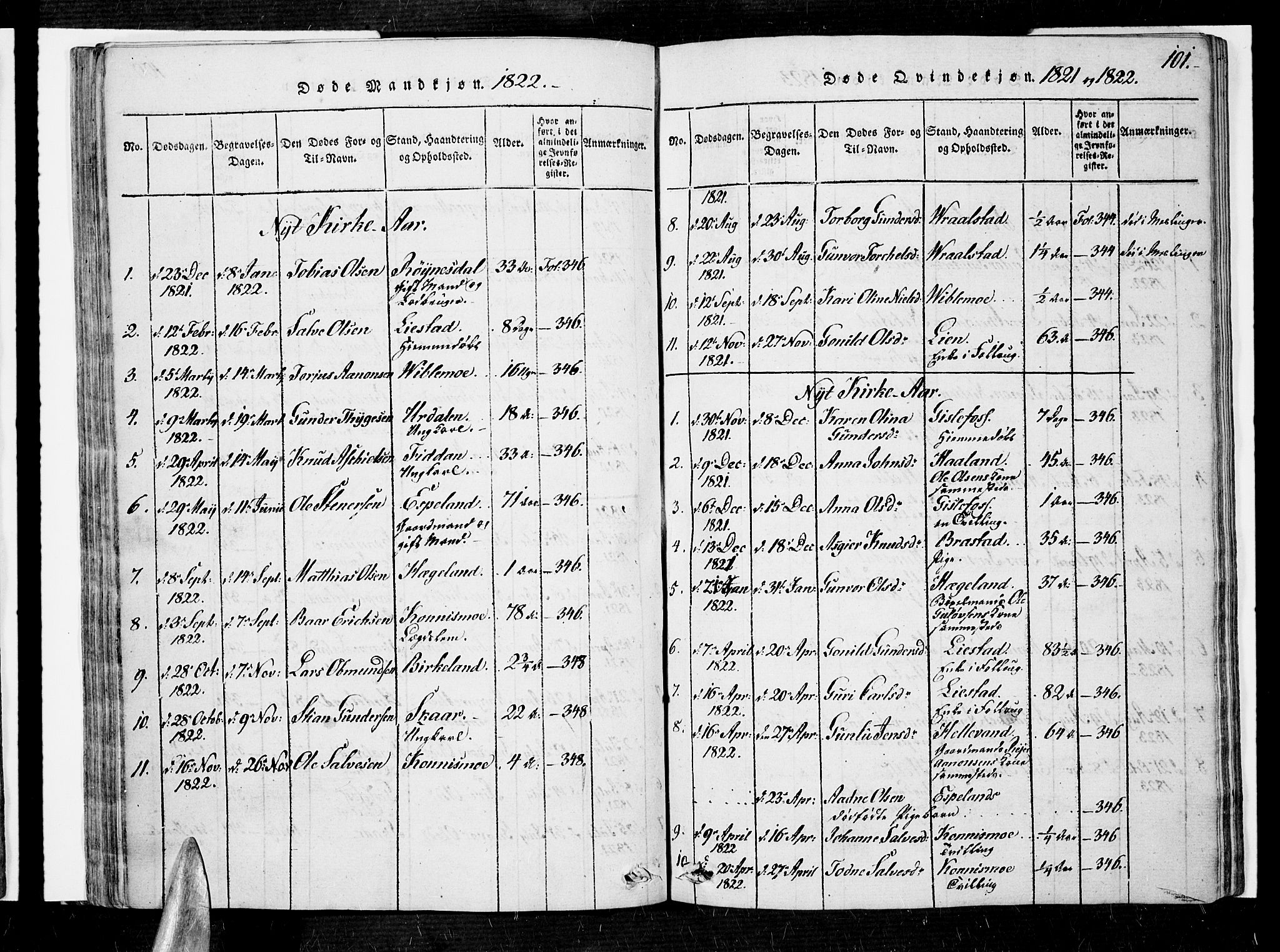 Nord-Audnedal sokneprestkontor, SAK/1111-0032/F/Fa/Faa/L0001: Parish register (official) no. A 1, 1815-1856, p. 101