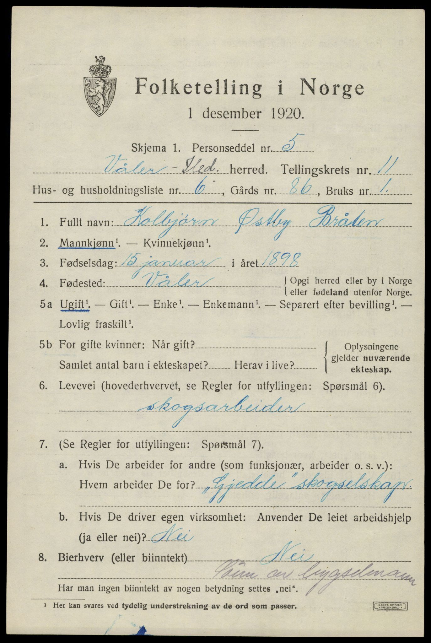 SAH, 1920 census for Våler (Hedmark), 1920, p. 10339