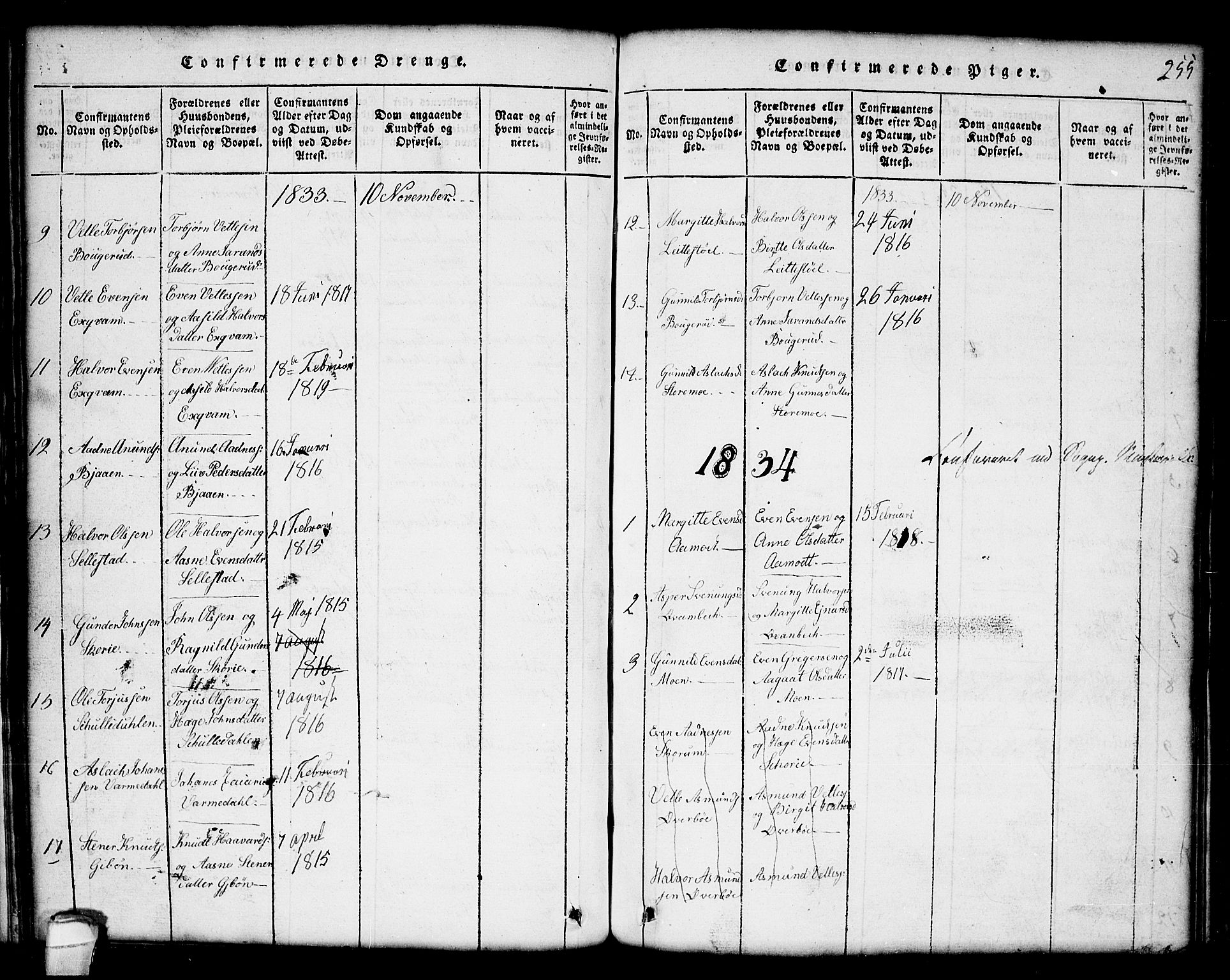 Seljord kirkebøker, SAKO/A-20/G/Gc/L0001: Parish register (copy) no. III 1, 1815-1849, p. 255