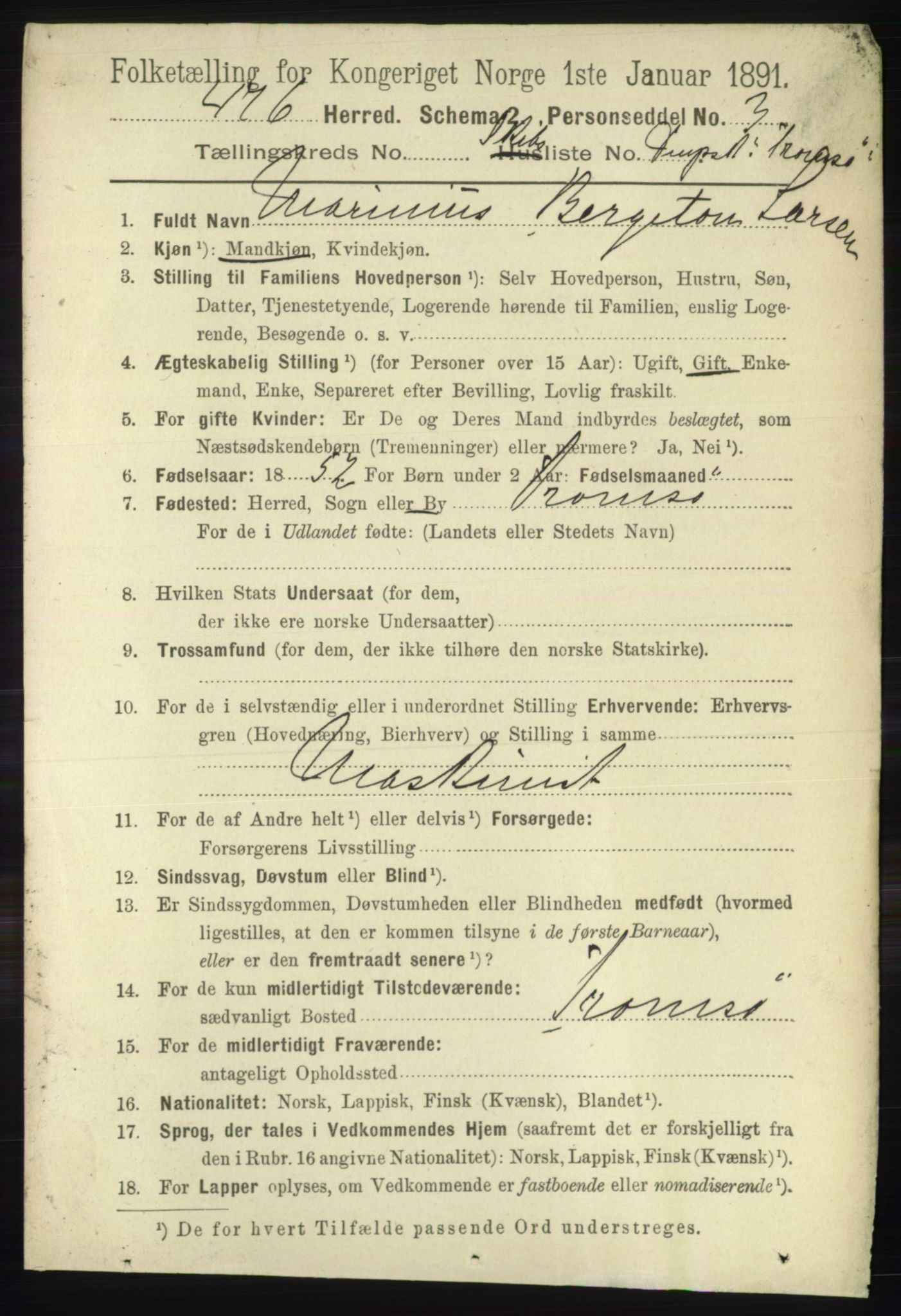 RA, 1891 census for 1938 Lyngen, 1891, p. 6250