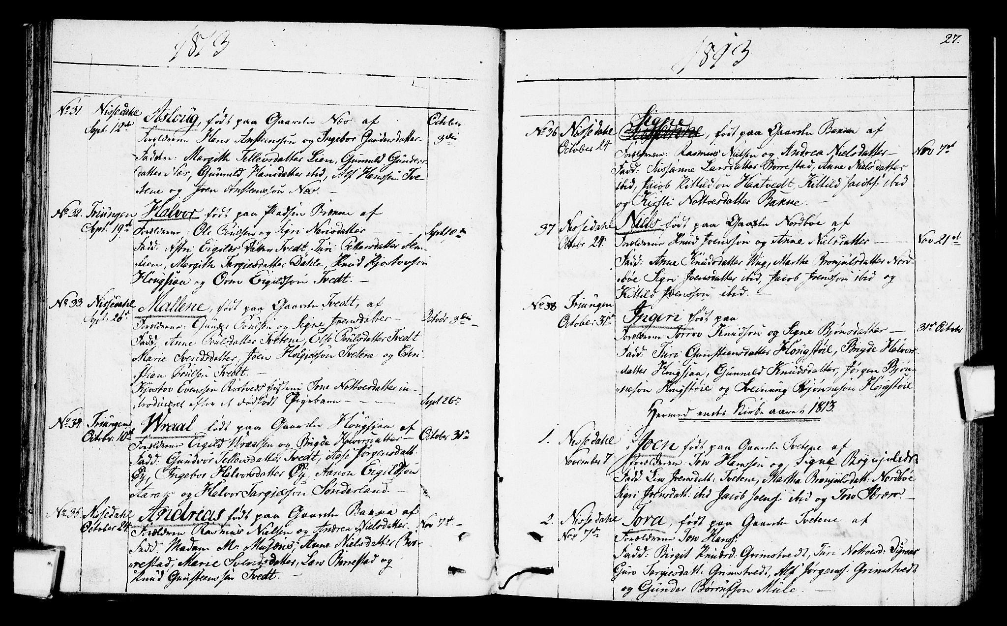 Nissedal kirkebøker, SAKO/A-288/F/Fa/L0001: Parish register (official) no. I 1, 1811-1814, p. 27