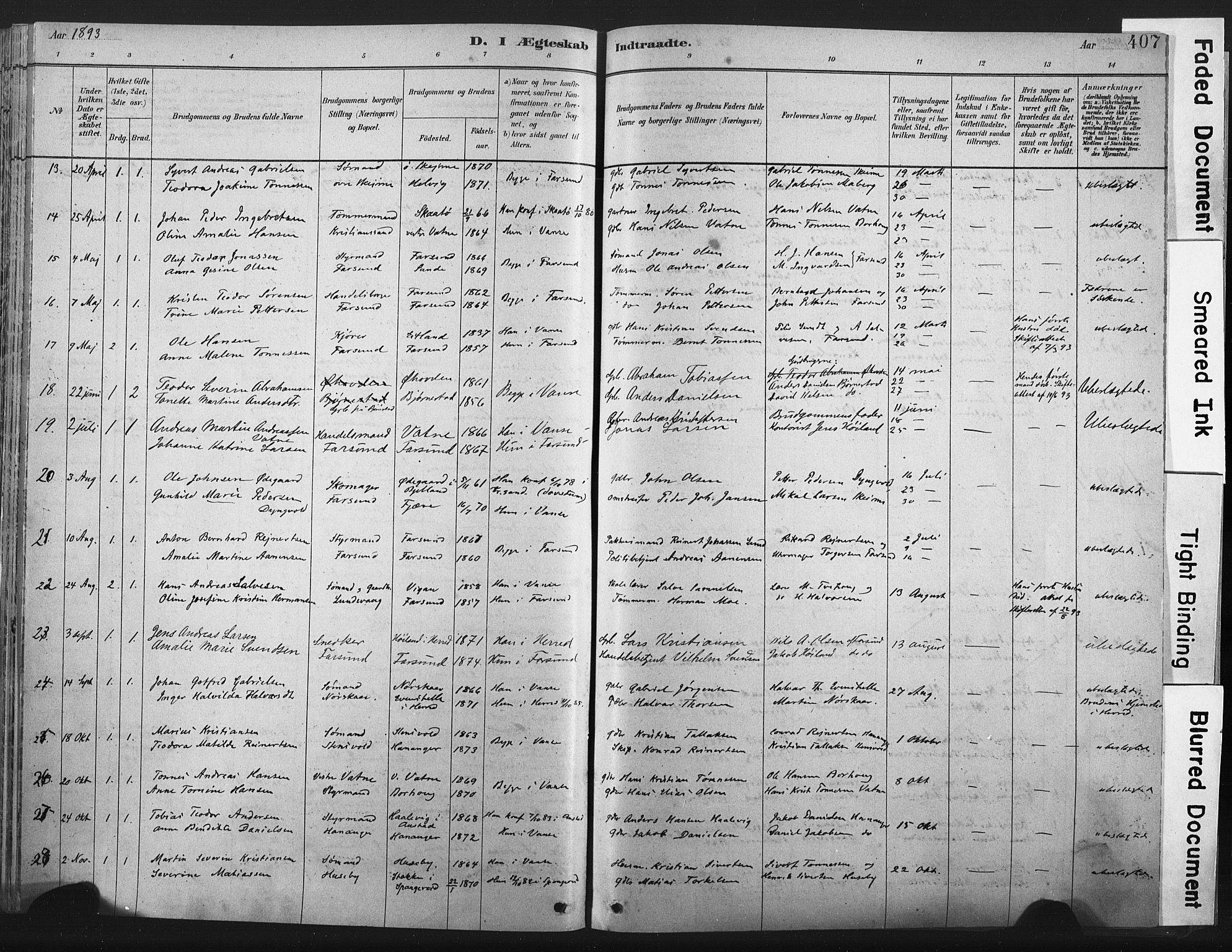 Lista sokneprestkontor, AV/SAK-1111-0027/F/Fa/L0012: Parish register (official) no. A 12, 1879-1903, p. 407