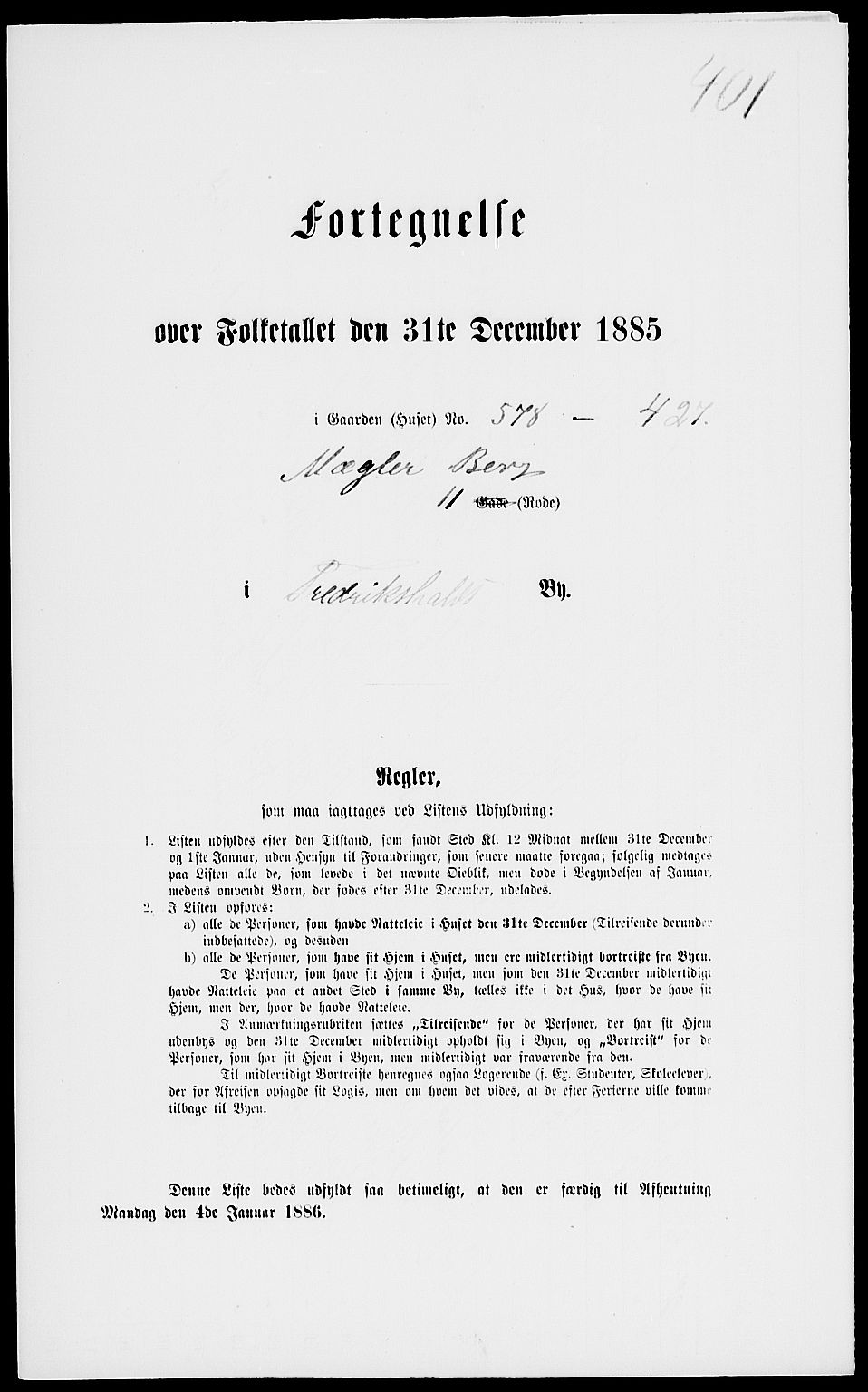 RA, 1885 census for 0101 Fredrikshald, 1885, p. 888