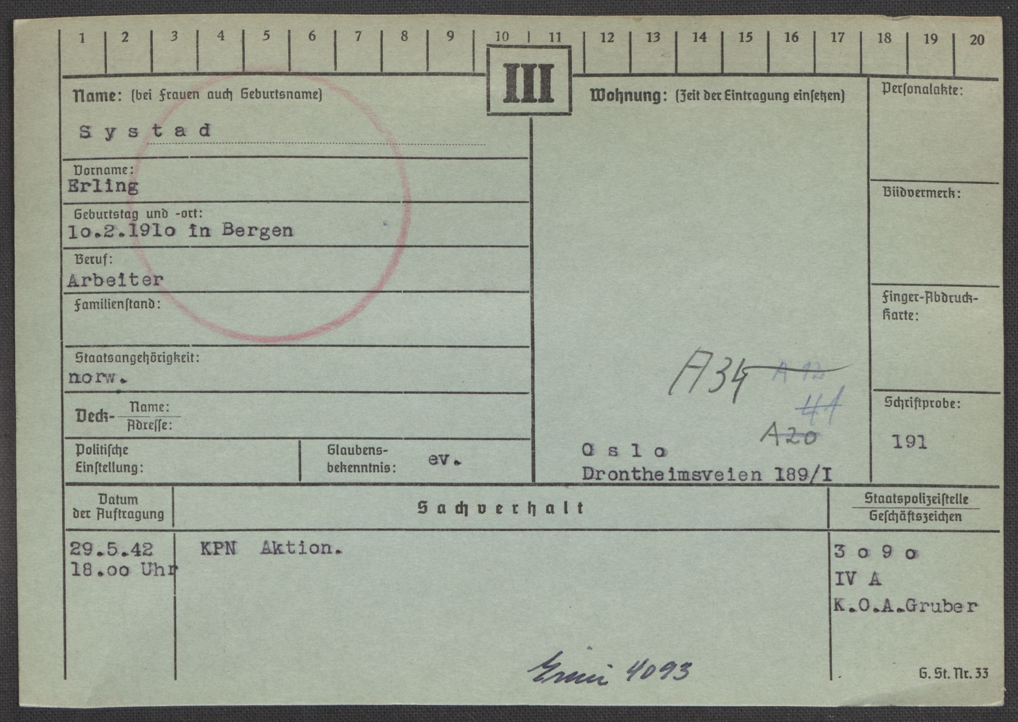 Befehlshaber der Sicherheitspolizei und des SD, AV/RA-RAFA-5969/E/Ea/Eaa/L0009: Register over norske fanger i Møllergata 19: Ru-Sy, 1940-1945, p. 1614