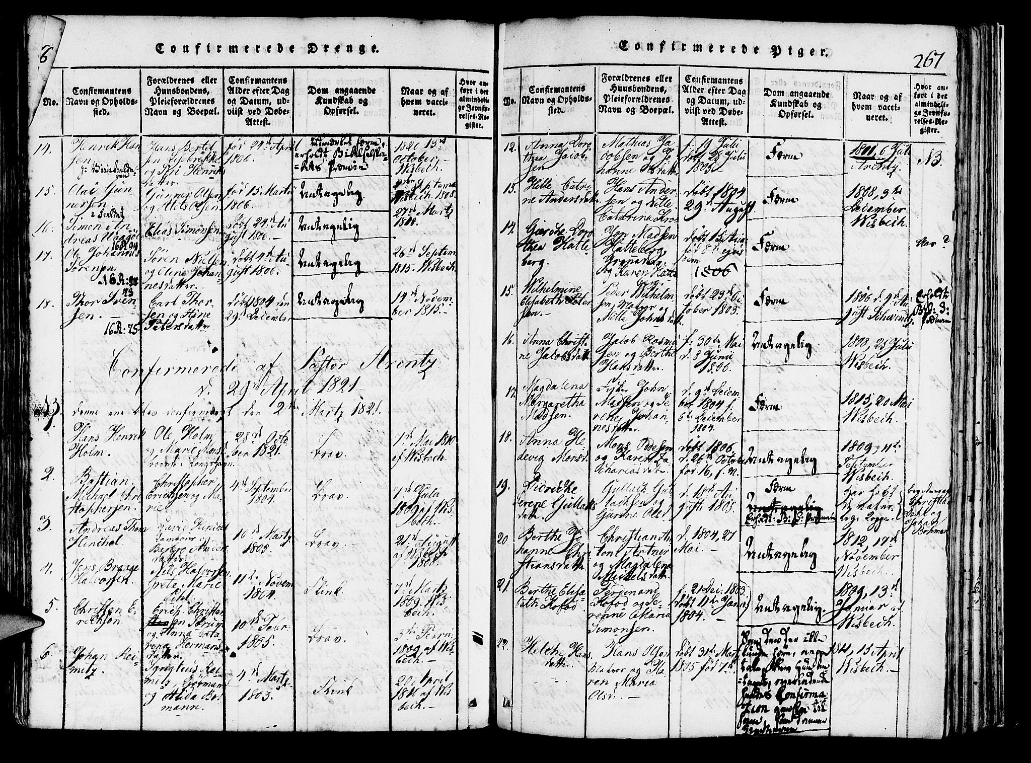 Domkirken sokneprestembete, AV/SAB-A-74801/H/Haa/L0010: Parish register (official) no. A 10, 1816-1821, p. 267