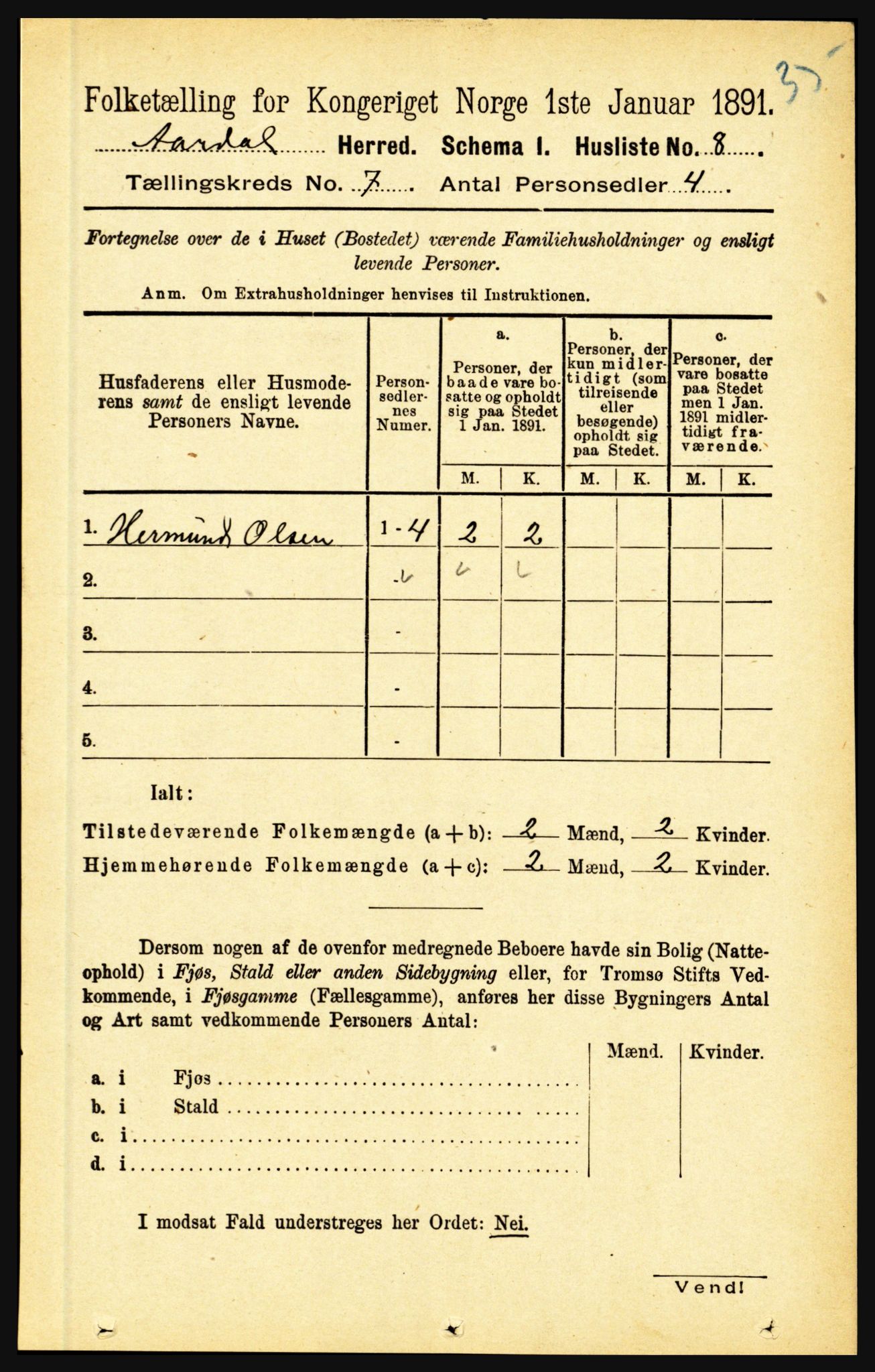 RA, 1891 census for 1424 Årdal, 1891, p. 1441