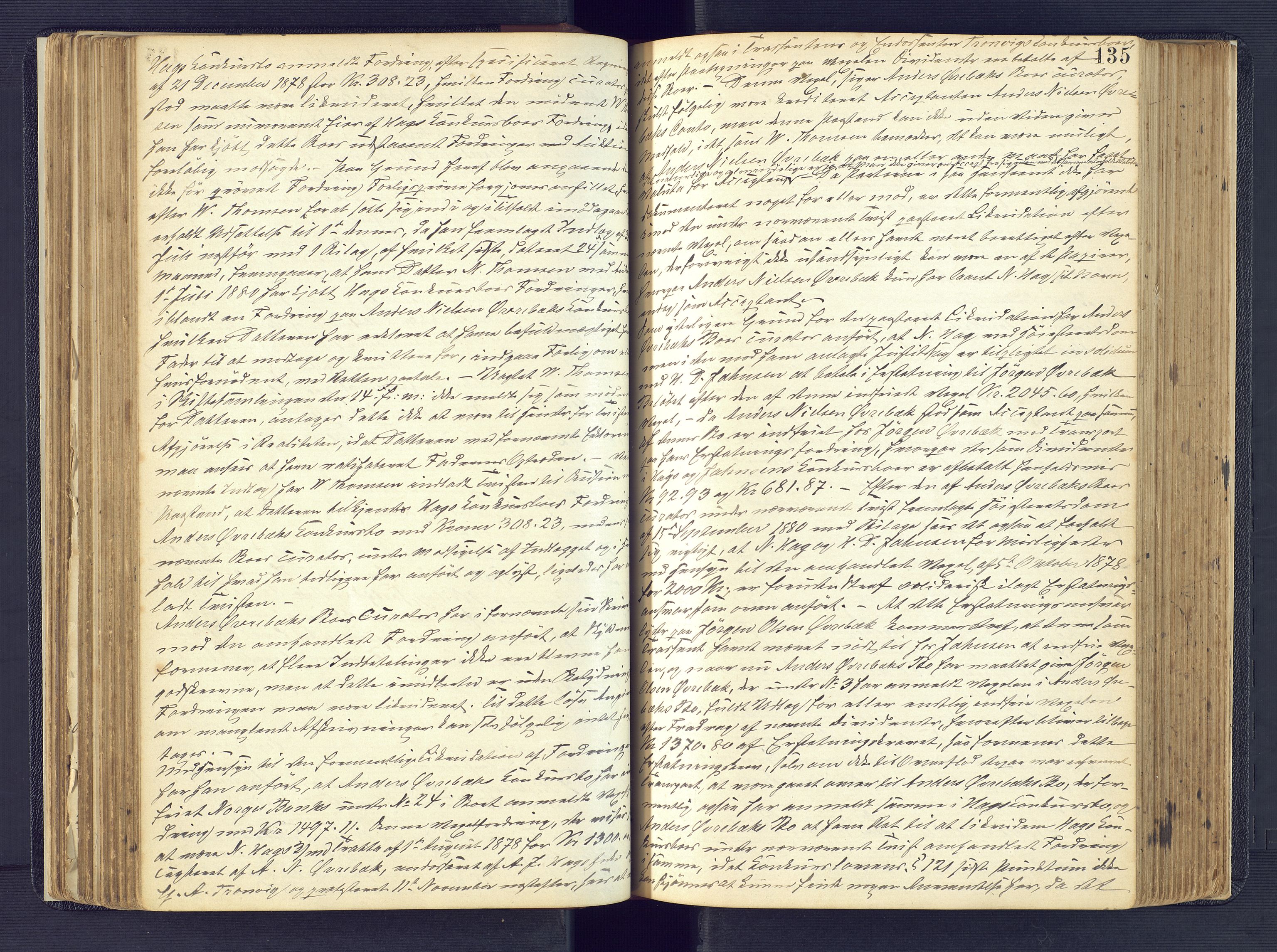 Torridal sorenskriveri, SAK/1221-0012/H/Hc/L0017: Skifteforhandlingsprotokoll med navneregister nr. 3, 1878-1890, p. 135
