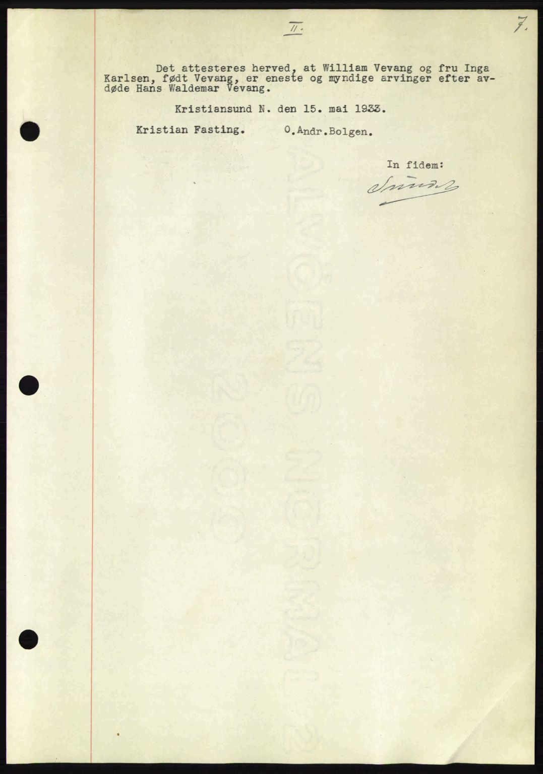 Kristiansund byfogd, AV/SAT-A-4587/A/27: Mortgage book no. 27, 1933-1934, Deed date: 16.05.1933