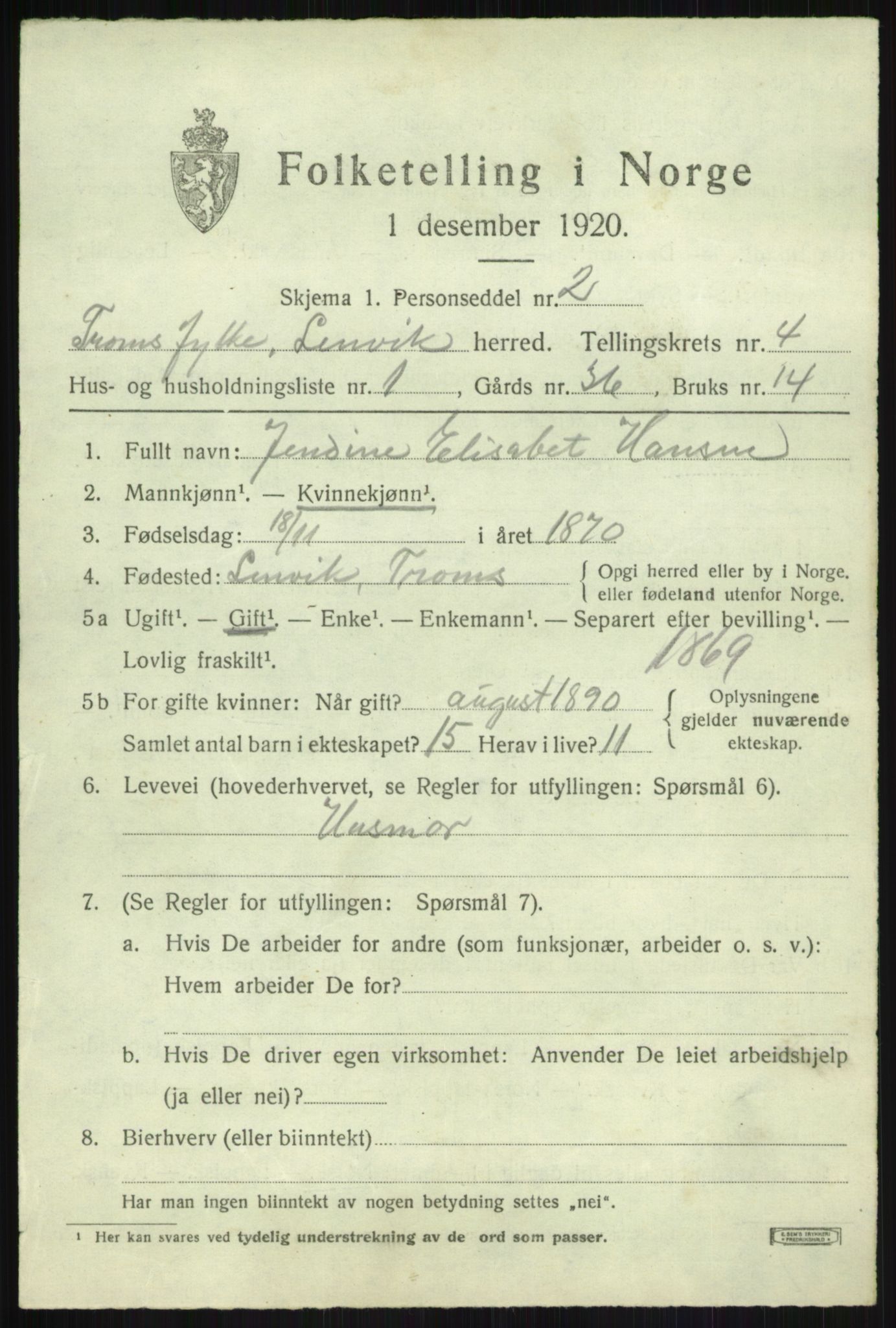 SATØ, 1920 census for Lenvik, 1920, p. 5648