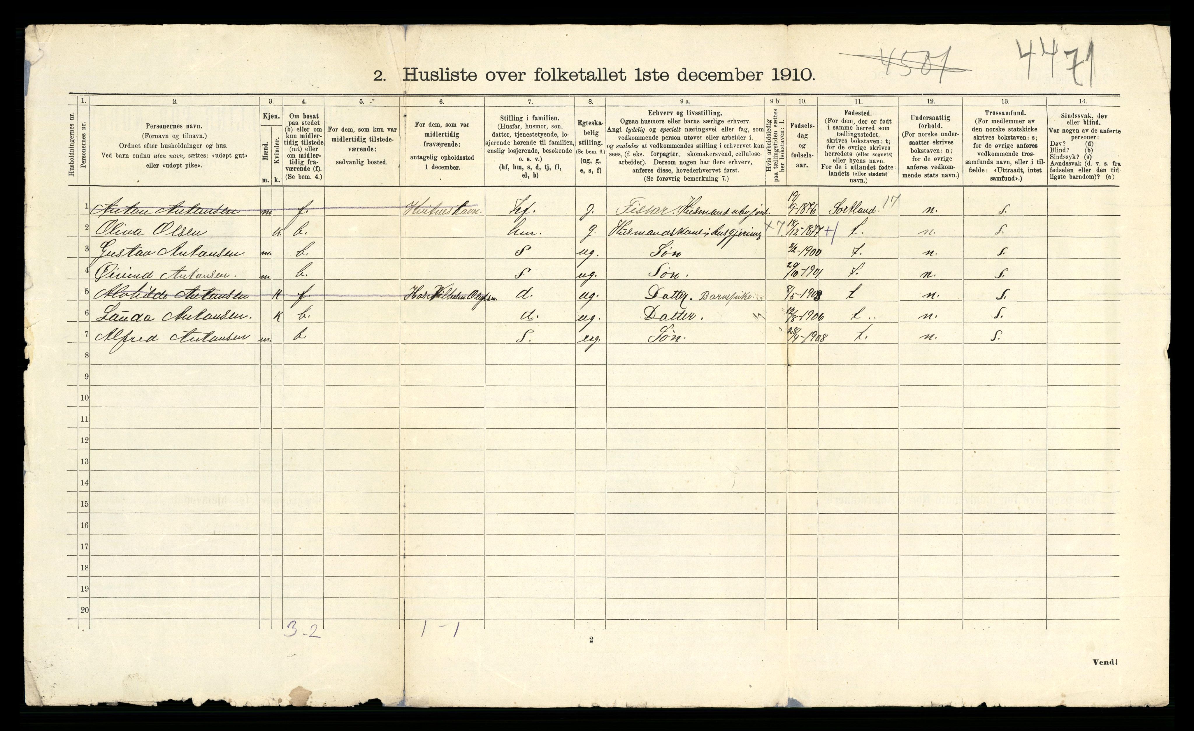 RA, 1910 census for Hadsel, 1910, p. 72