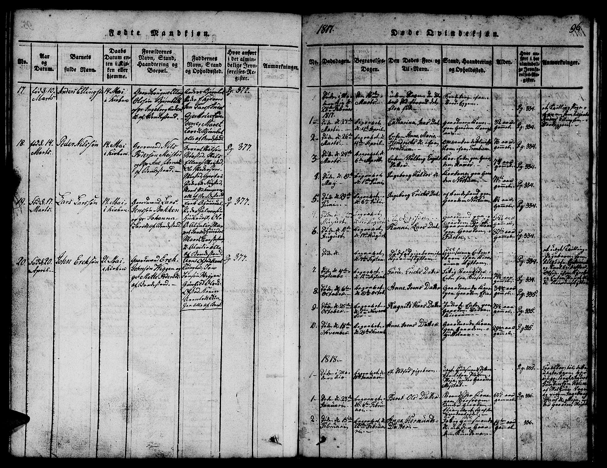 Ministerialprotokoller, klokkerbøker og fødselsregistre - Sør-Trøndelag, SAT/A-1456/665/L0776: Parish register (copy) no. 665C01, 1817-1837, p. 96