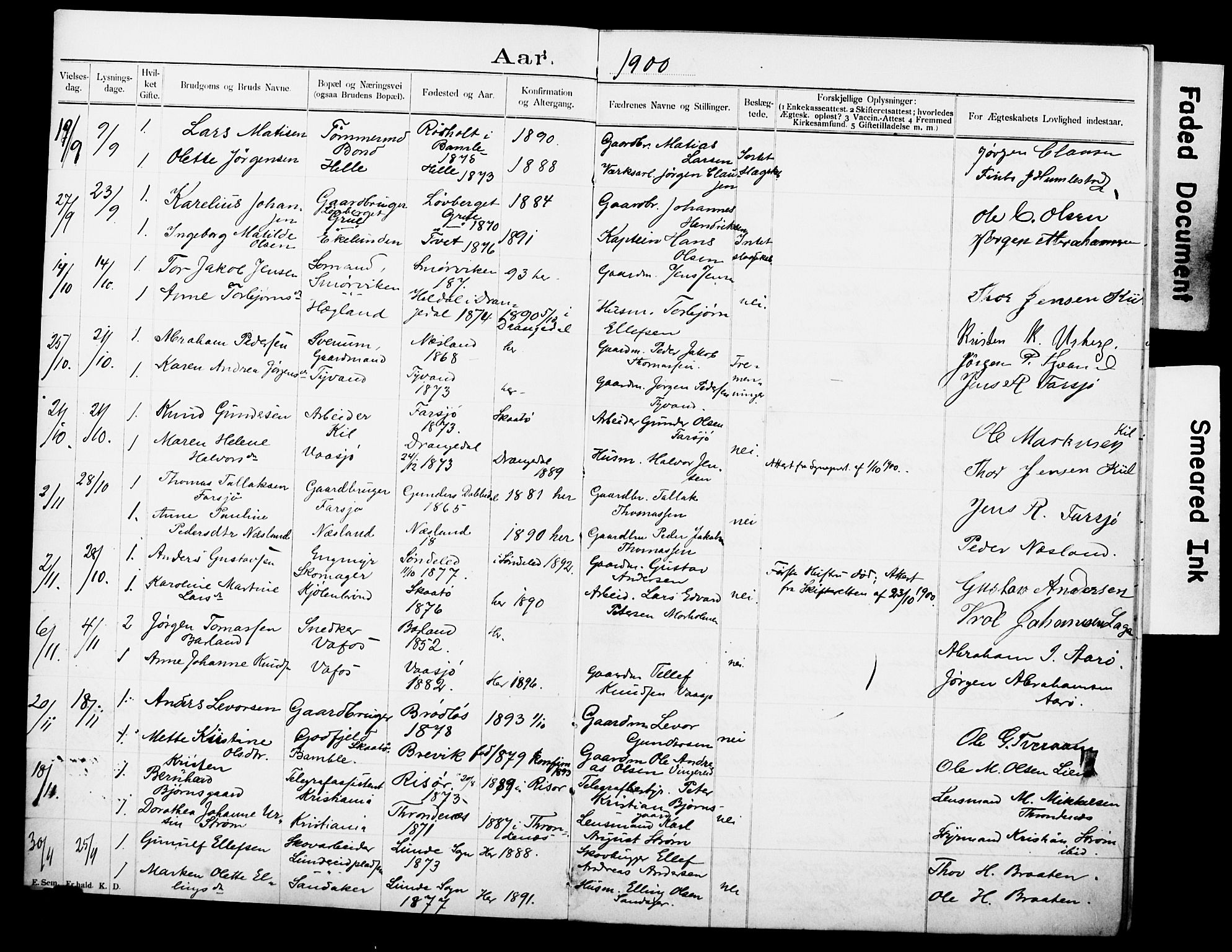 Sannidal kirkebøker, SAKO/A-296/H/Ha/L0001: Banns register no. 1, 1900-1918