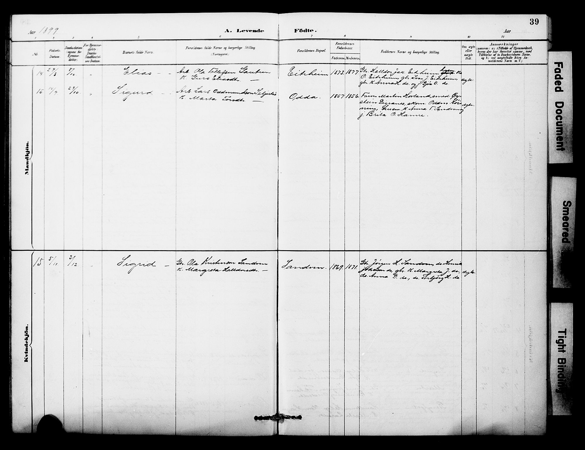 Odda Sokneprestembete, AV/SAB-A-77201/H/Hab: Parish register (copy) no. A 7, 1887-1912, p. 39