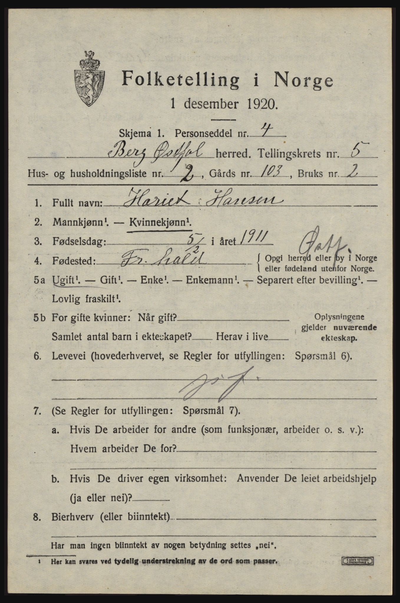 SAO, 1920 census for Berg, 1920, p. 9247