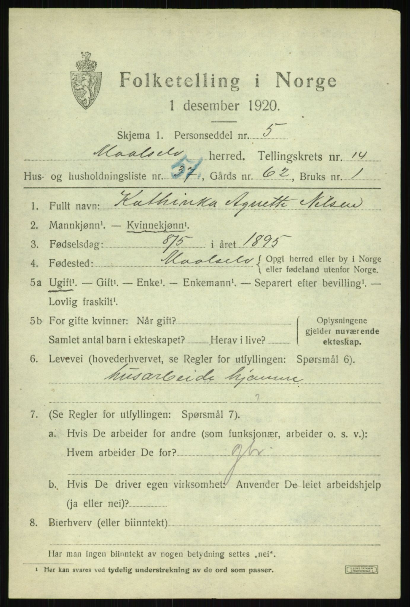 SATØ, 1920 census for Målselv, 1920, p. 7599
