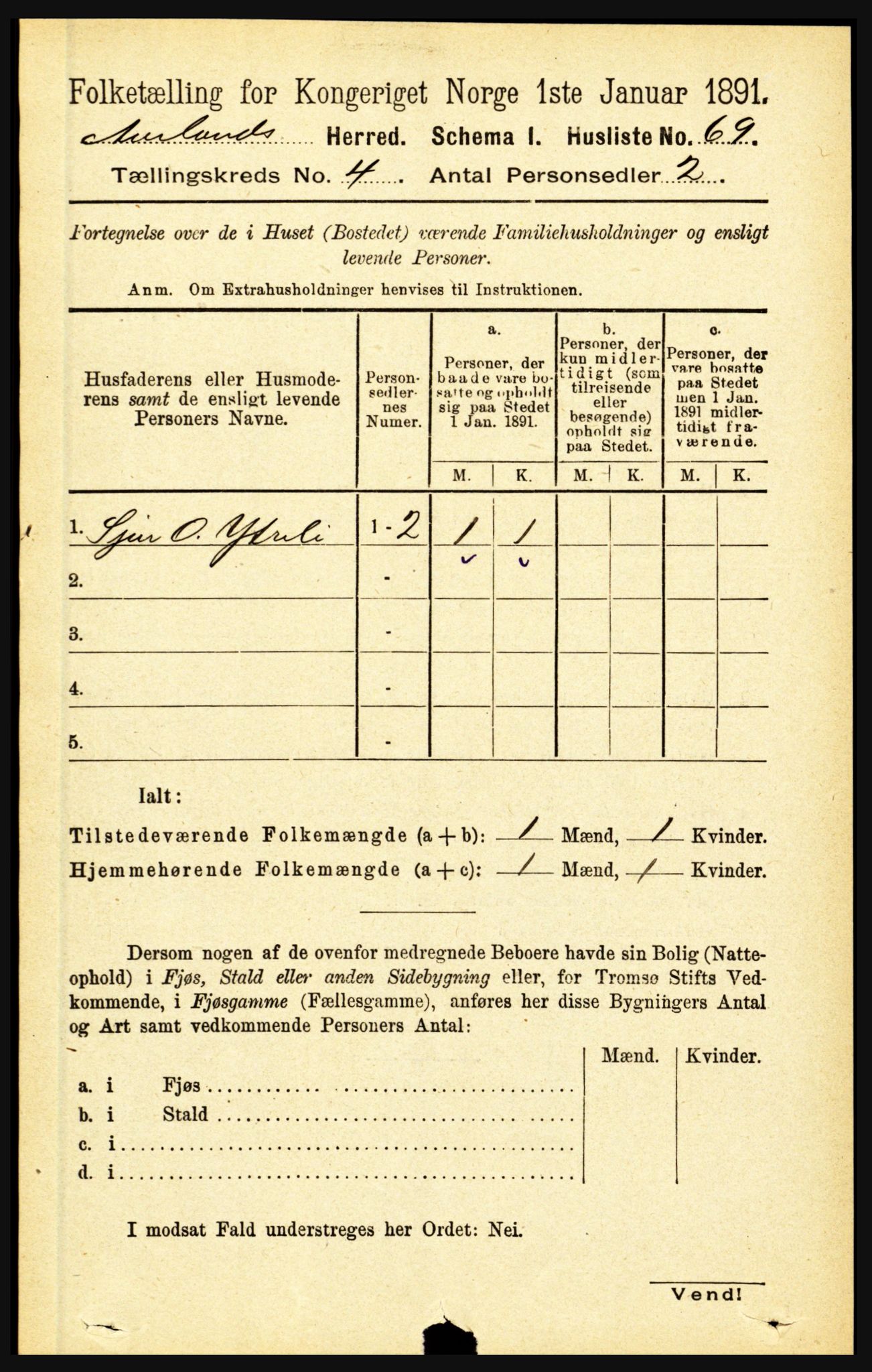 RA, 1891 census for 1421 Aurland, 1891, p. 1353