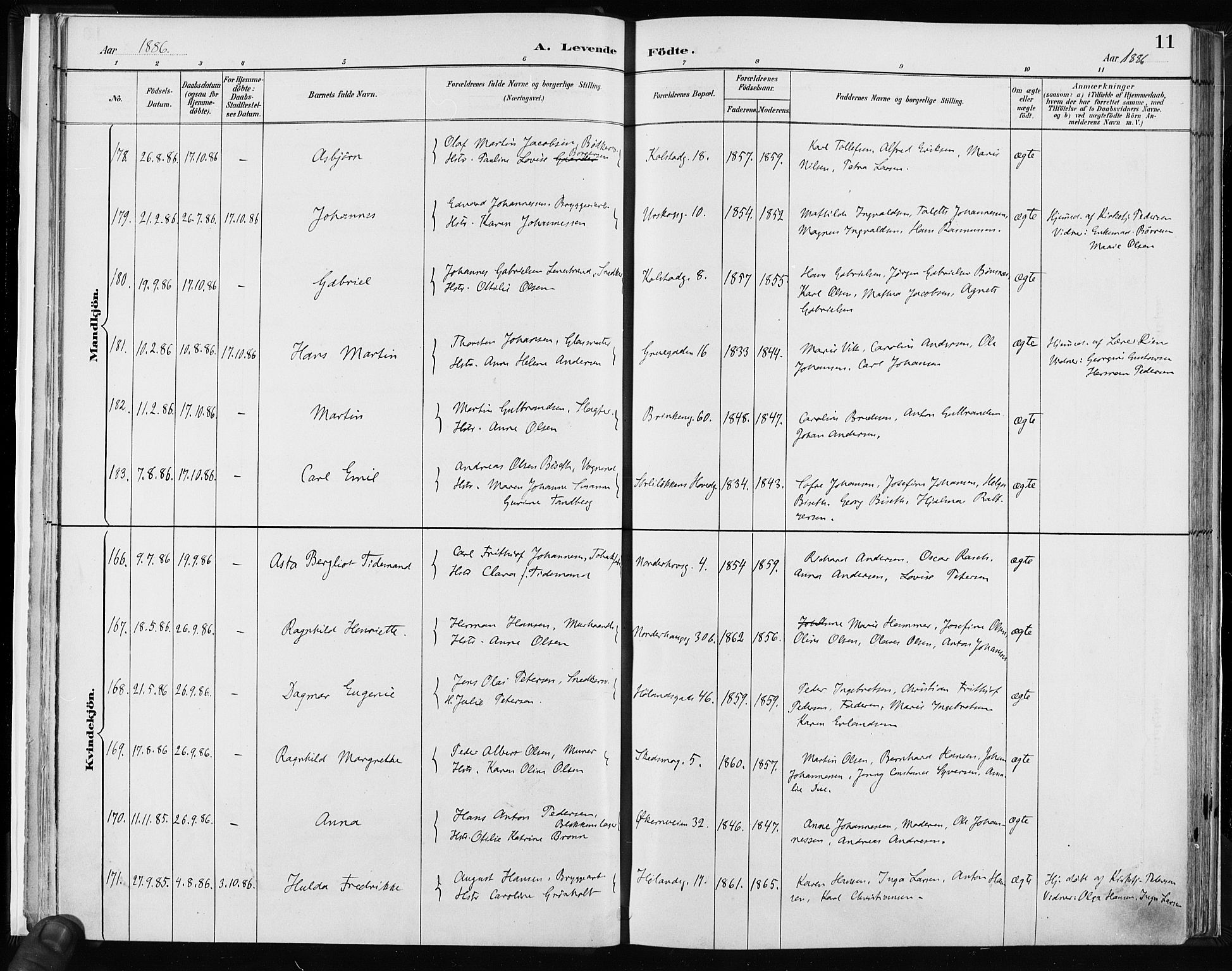 Kampen prestekontor Kirkebøker, AV/SAO-A-10853/F/Fa/L0003: Parish register (official) no. I 3, 1886-1892, p. 11