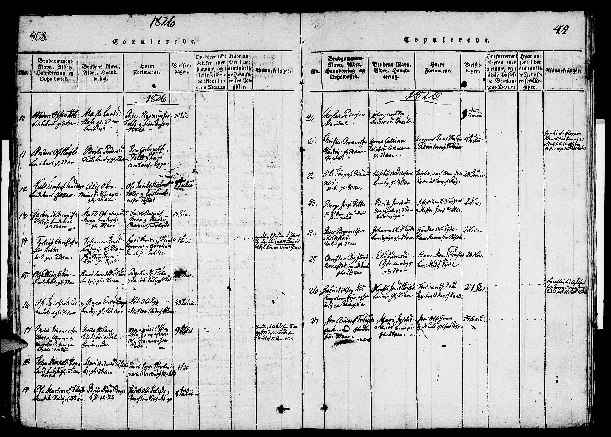 Gloppen sokneprestembete, SAB/A-80101/H/Haa/Haaa/L0006: Parish register (official) no. A 6, 1816-1826, p. 408-409