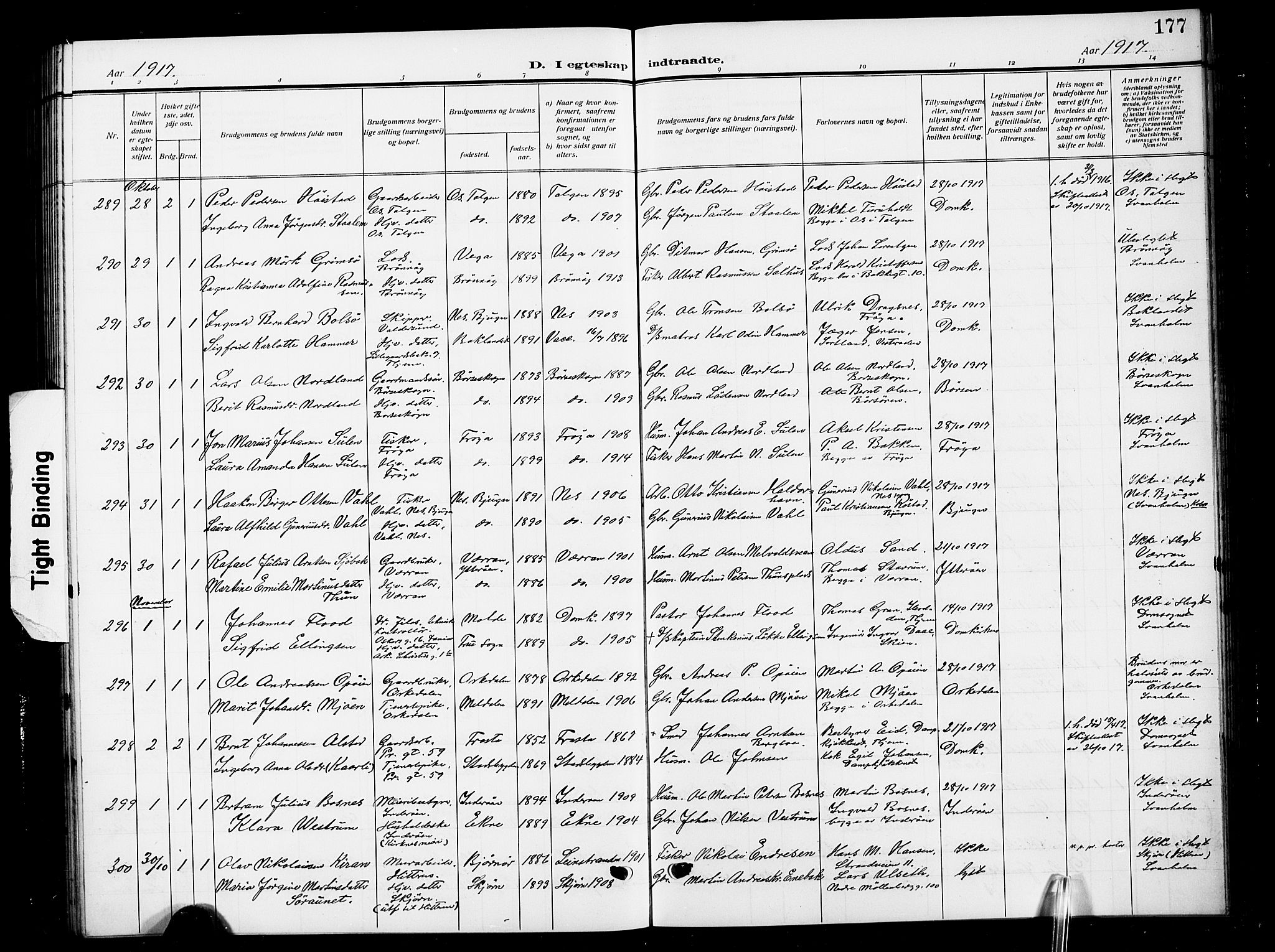 Ministerialprotokoller, klokkerbøker og fødselsregistre - Sør-Trøndelag, SAT/A-1456/601/L0097: Parish register (copy) no. 601C15, 1911-1921, p. 177