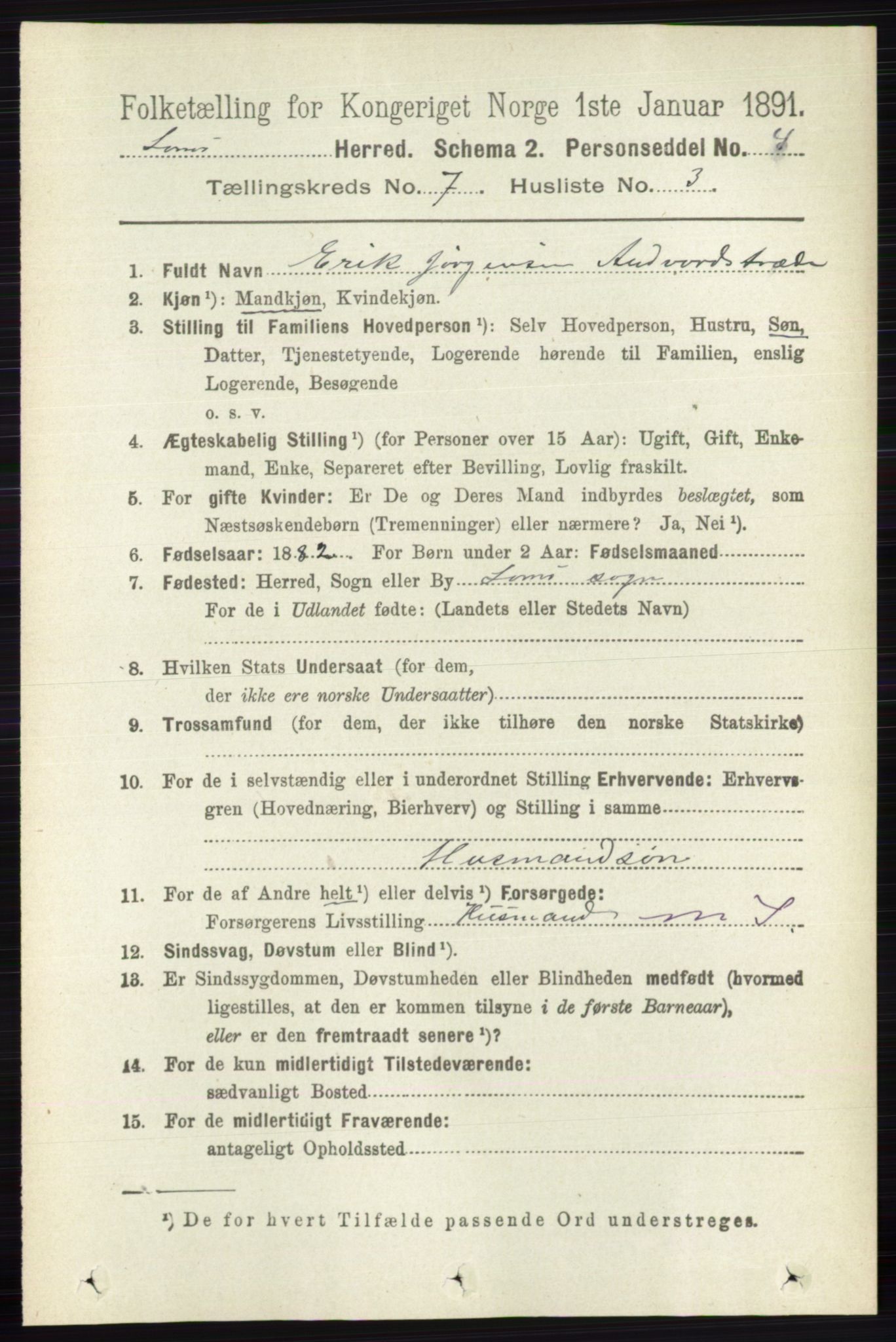 RA, 1891 census for 0514 Lom, 1891, p. 2813