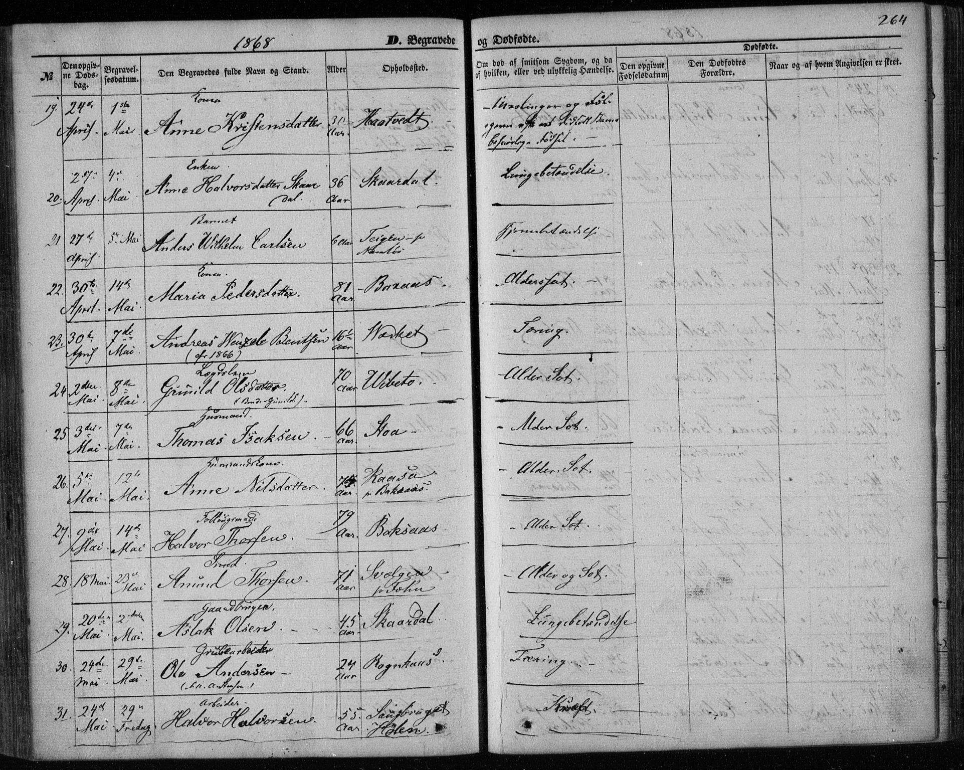 Holla kirkebøker, AV/SAKO-A-272/F/Fa/L0006: Parish register (official) no. 6, 1861-1869, p. 264