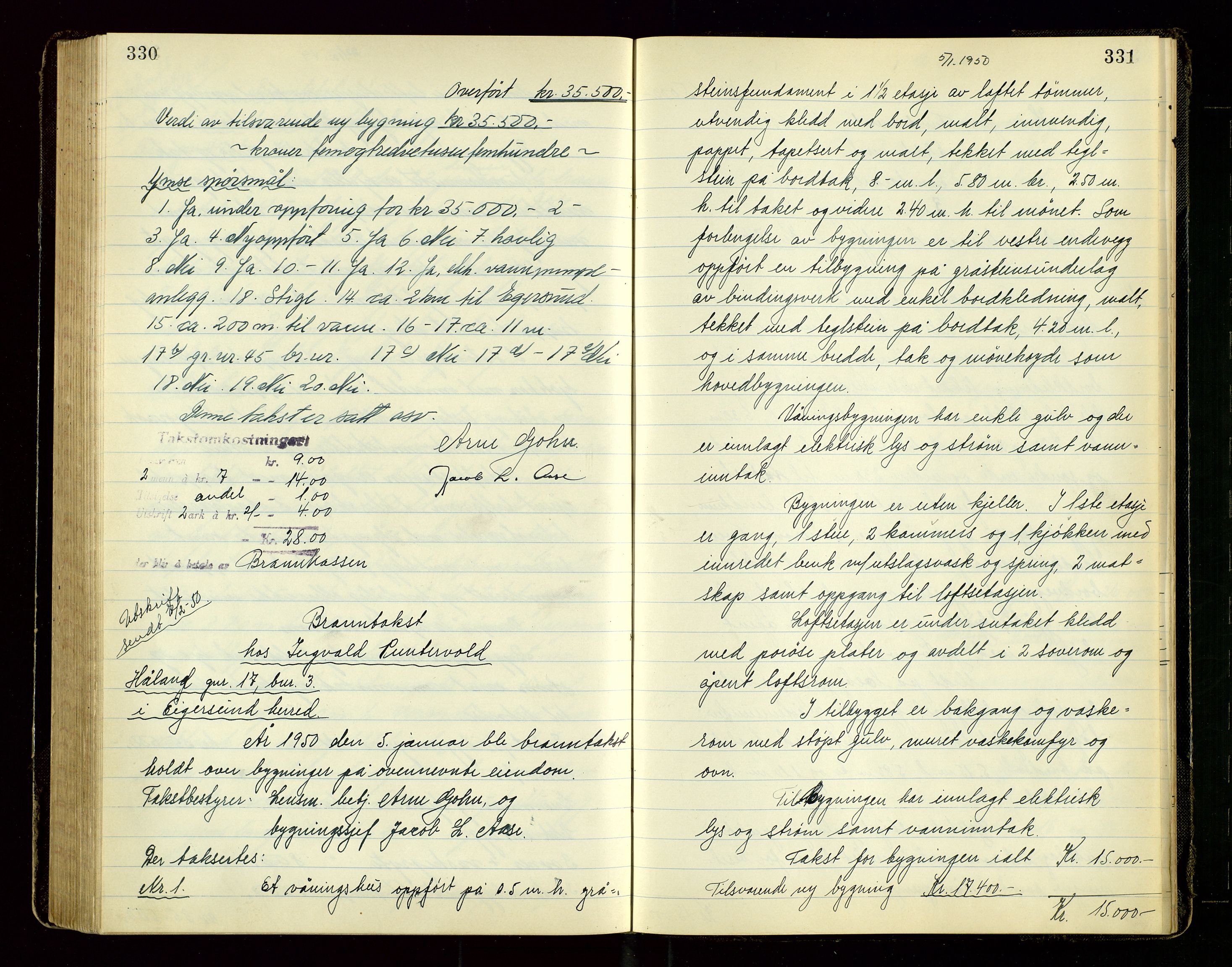 Eigersund lensmannskontor, AV/SAST-A-100171/Goa/L0009: "Branntakstprotokoll", 1948-1950, p. 330-331