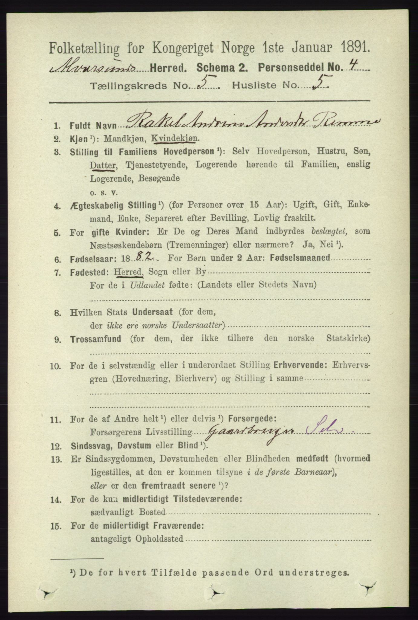 RA, 1891 census for 1257 Alversund, 1891, p. 1817