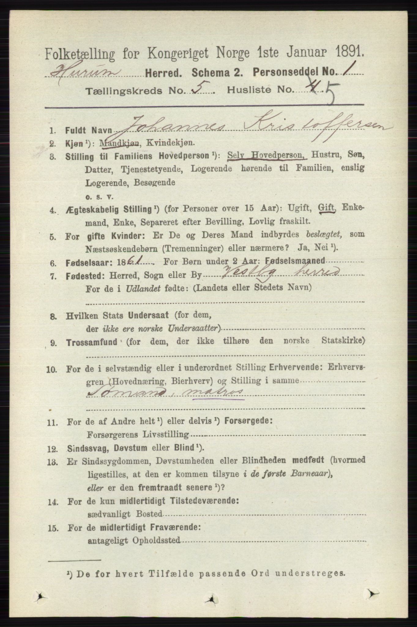 RA, 1891 census for 0628 Hurum, 1891, p. 1417