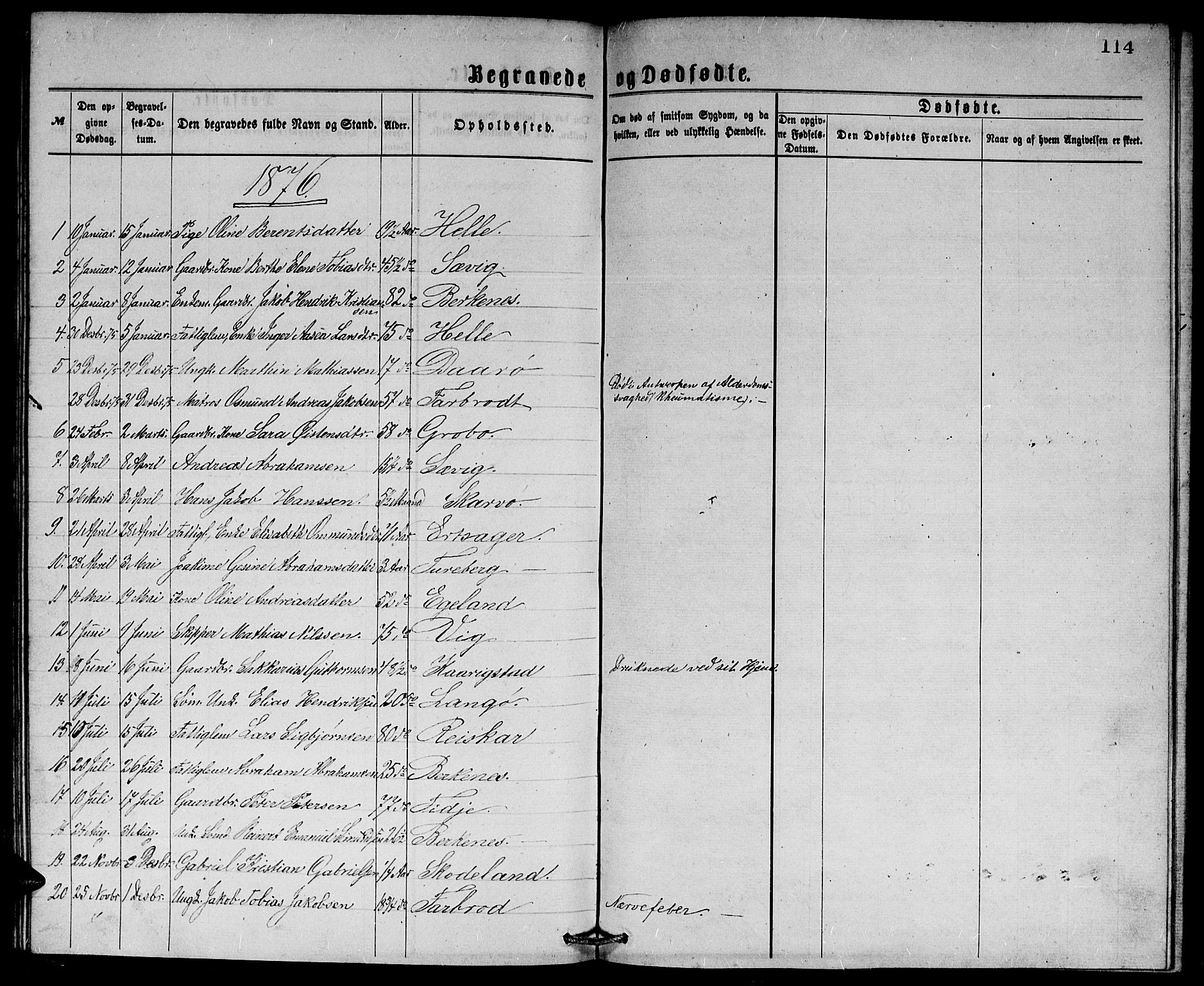 Herad sokneprestkontor, AV/SAK-1111-0018/F/Fb/Fbb/L0003: Parish register (copy) no. B 3, 1872-1889, p. 114