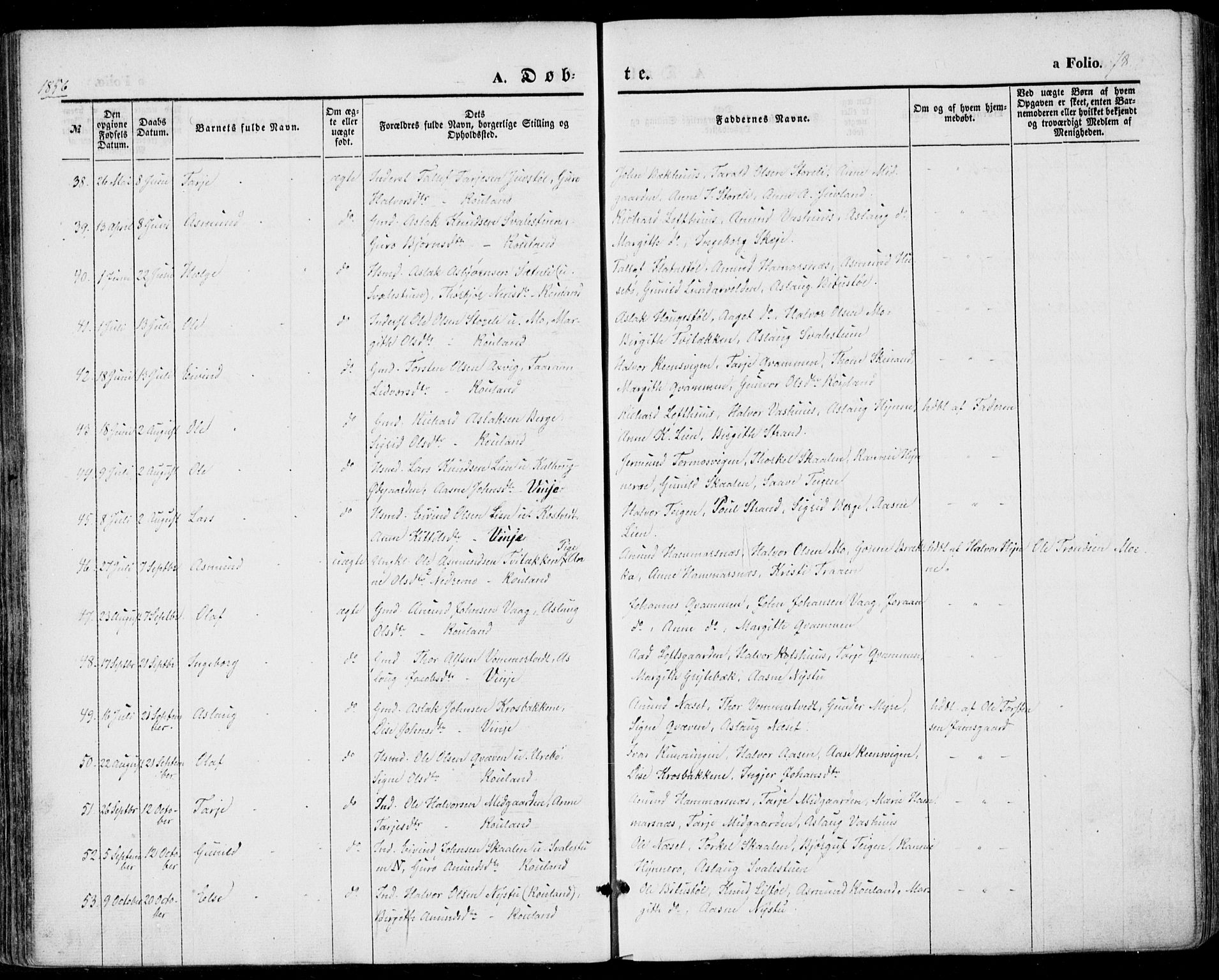 Vinje kirkebøker, AV/SAKO-A-312/F/Fa/L0004: Parish register (official) no. I 4, 1843-1869, p. 78