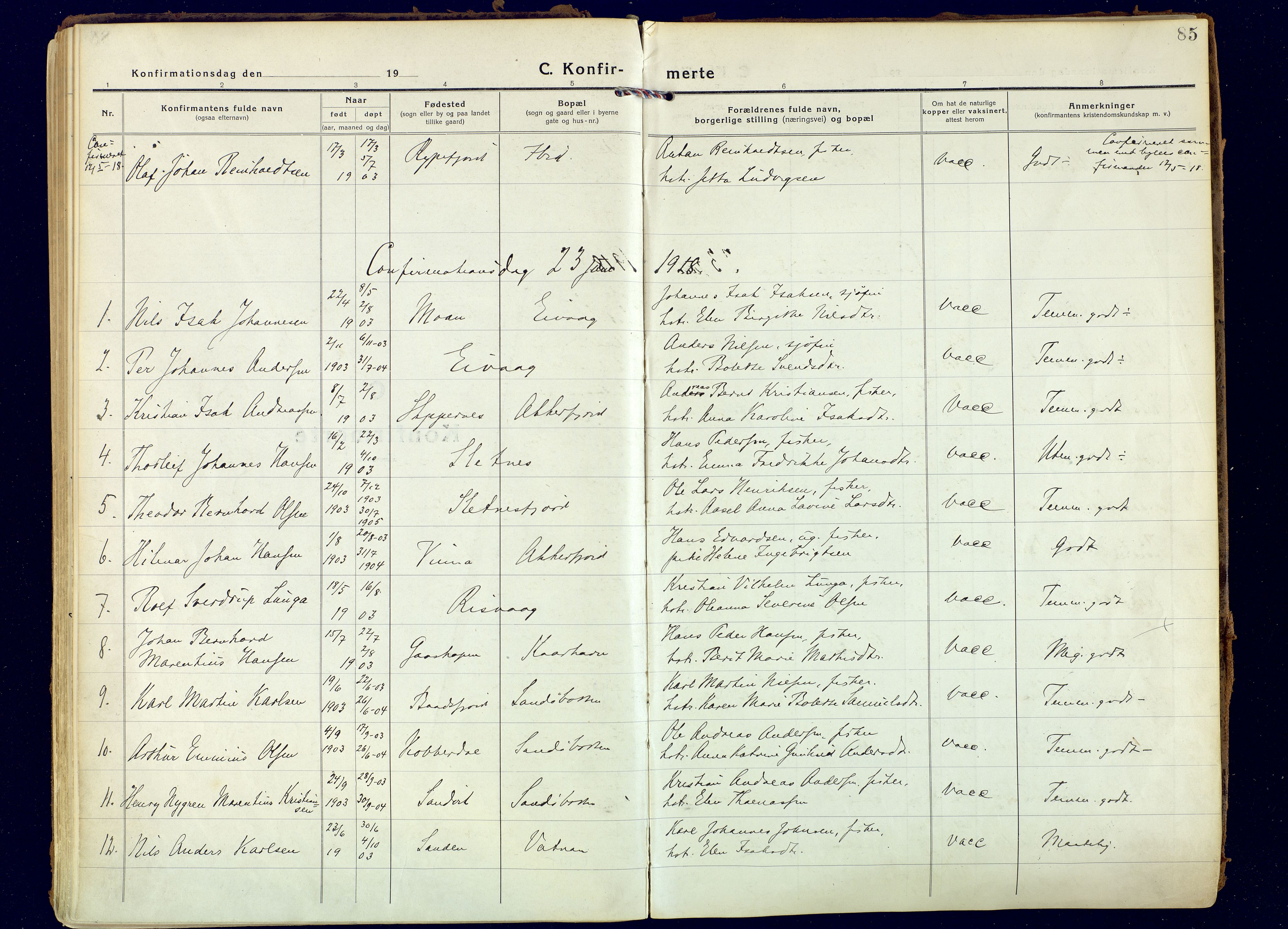 Hammerfest sokneprestkontor, AV/SATØ-S-1347/H/Ha/L0018.kirke: Parish register (official) no. 18, 1918-1933, p. 85