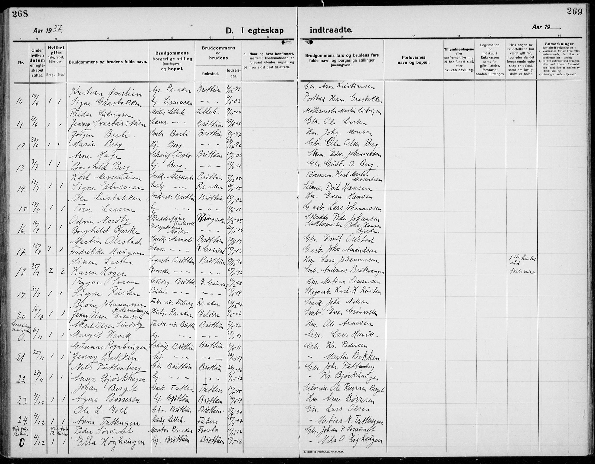 Brøttum prestekontor, AV/SAH-PREST-016/L/La/L0001: Parish register (copy) no. 1, 1921-1941, p. 268-269