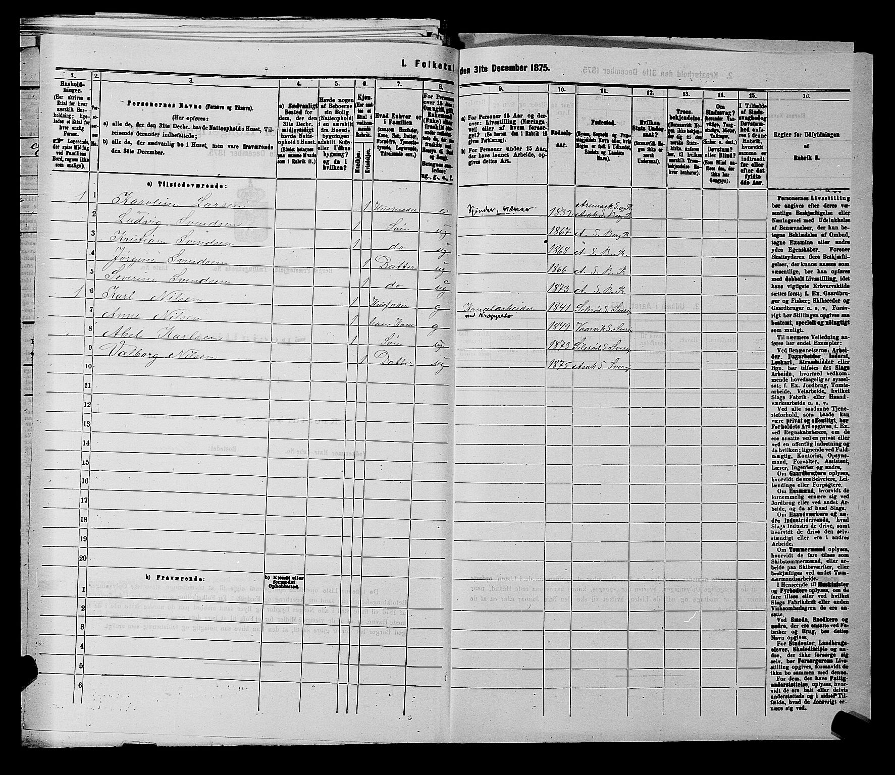 RA, 1875 census for 0116P Berg, 1875, p. 1172